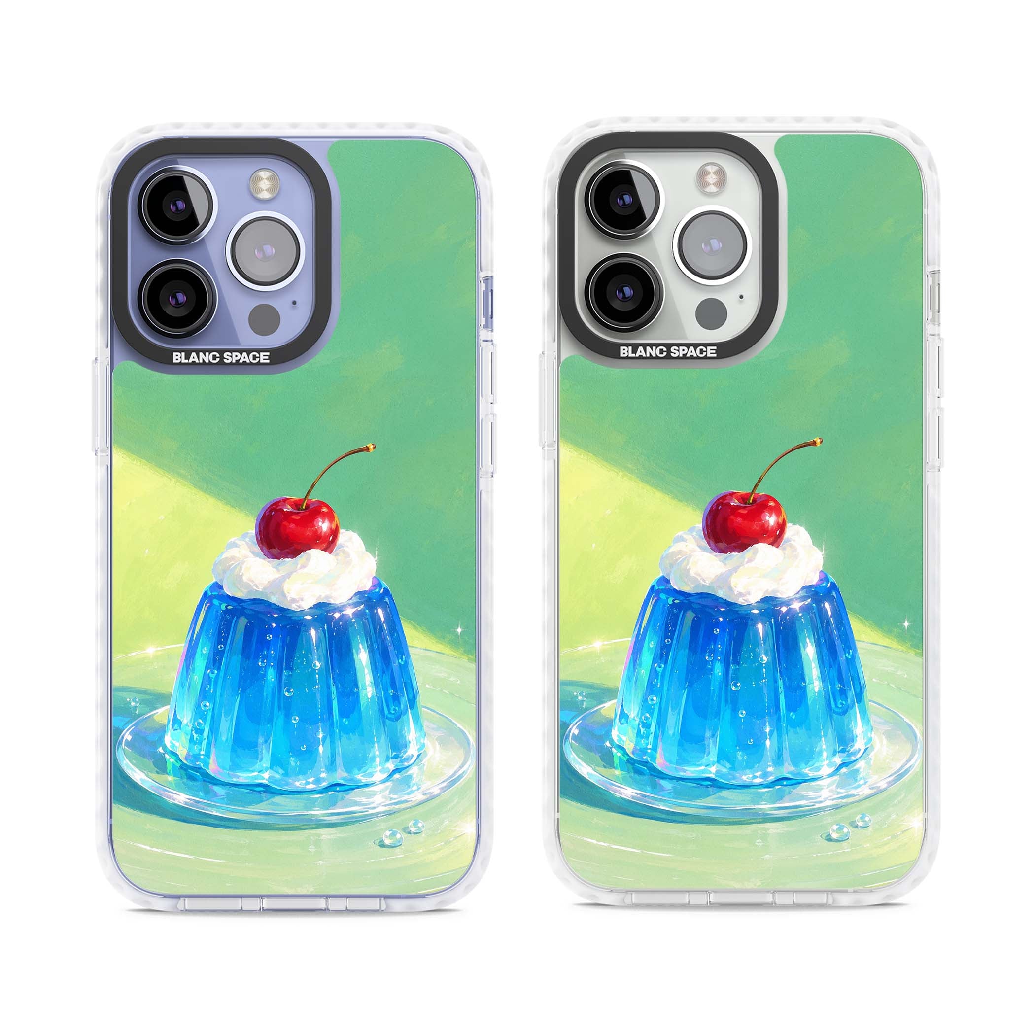 Cherry Jelly kawaii dessert iPhone case featuring blue jelly pudding, whipped cream and a red cherry | Clear Impact case for iPhone 13 Pro, iPhone 14 Pro, iPhone 15 Pro