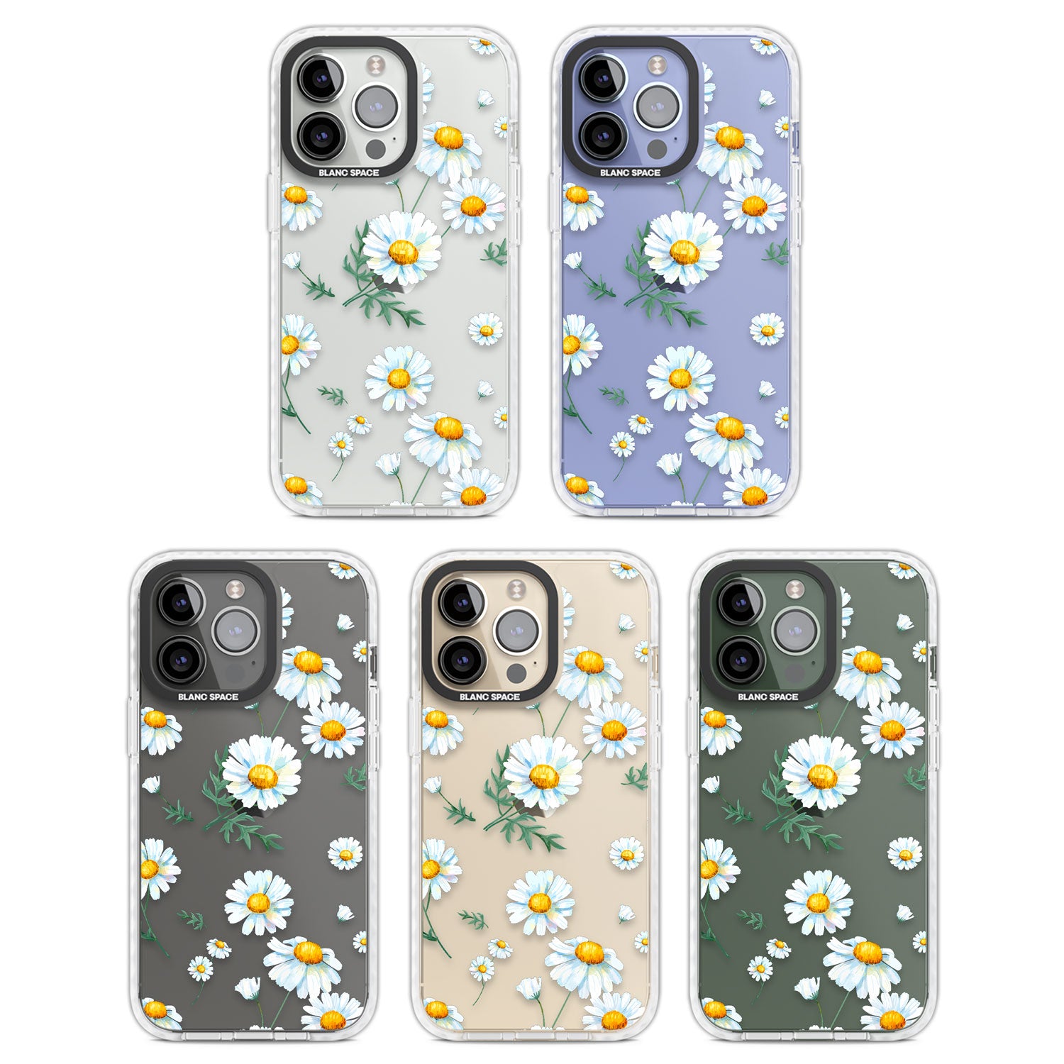 Vintage Painted Daisies Clear Impact Phone Case for iPhone 13 Pro, iPhone 14 Pro, iPhone 15 Pro