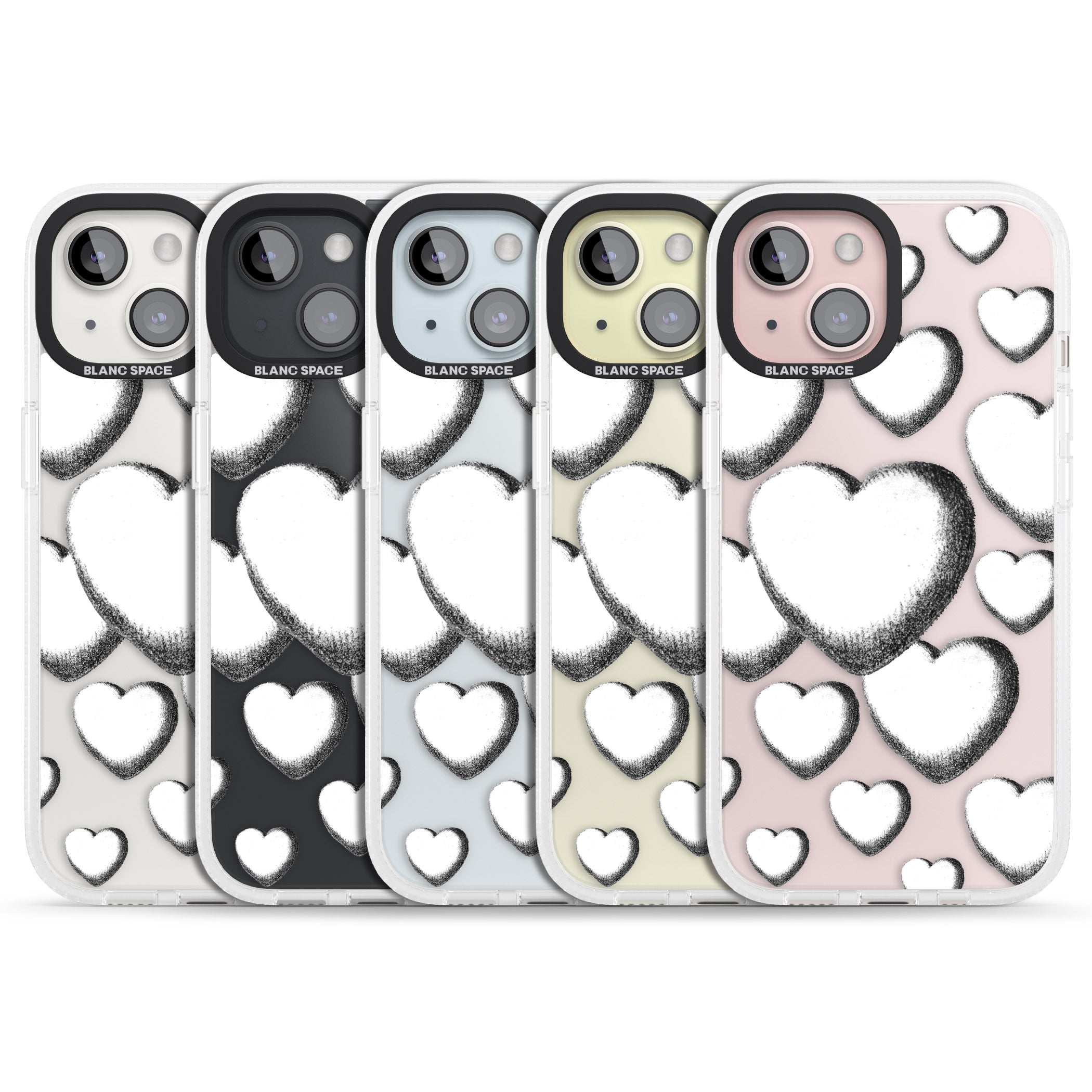 Hand-Drawn Hearts iPhone 15 / 14 / 13 Clear Case Impact Air - Blanc Space