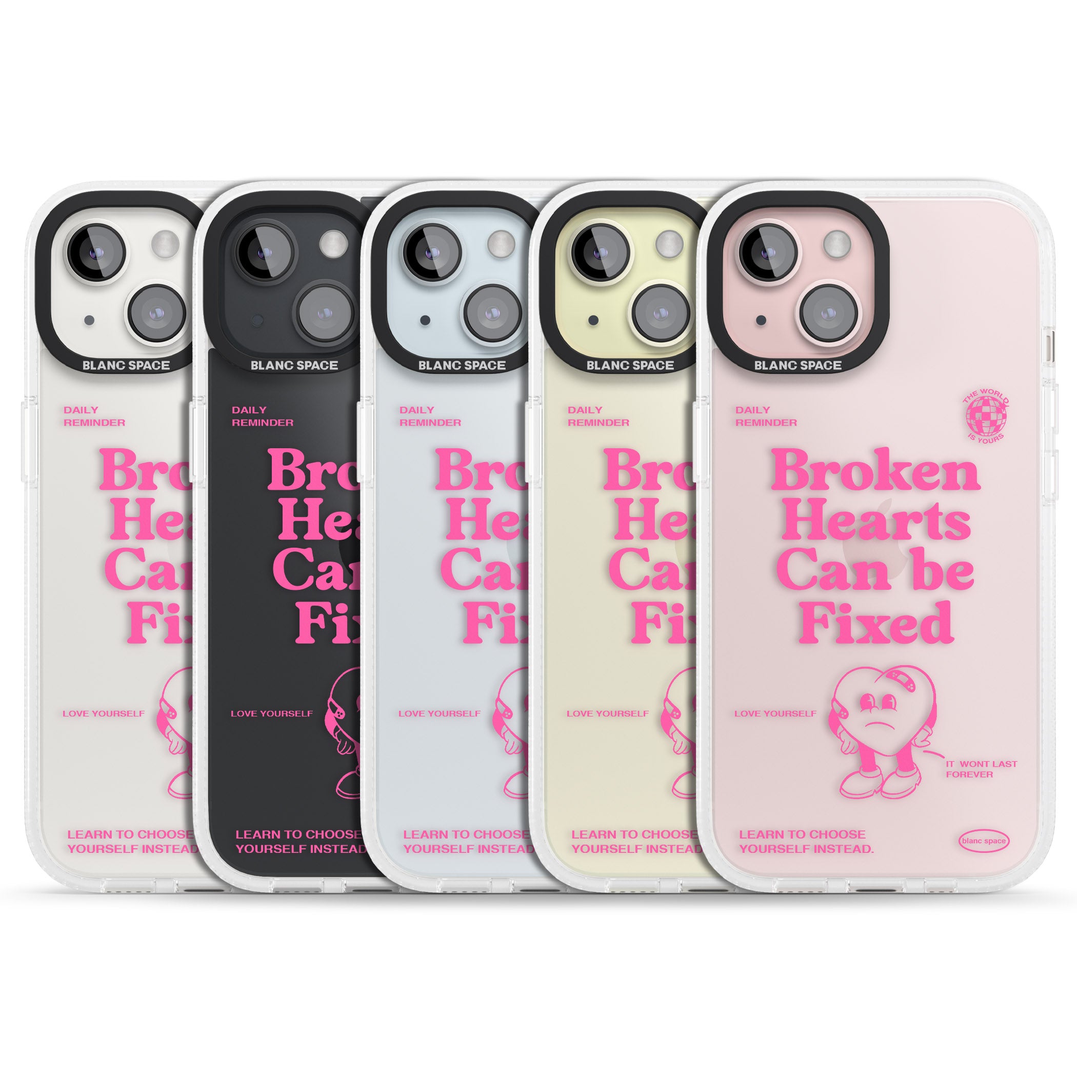 Broken Hearts Can Be Fixed iPhone 15 / 14 / 13 Clear Case Impact Air - Blanc Space