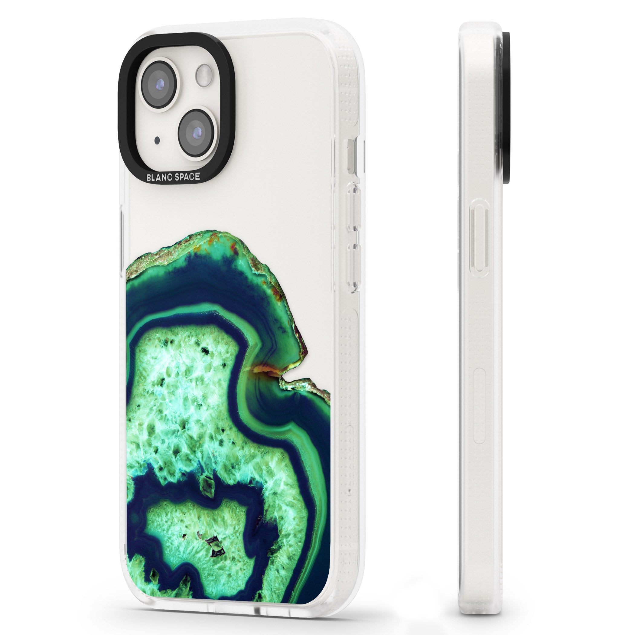 Neon Green & Blue Agate Crystal Transparent Design iPhone 15 / 14 / 13 Clear Case Impact Air - Blanc Space