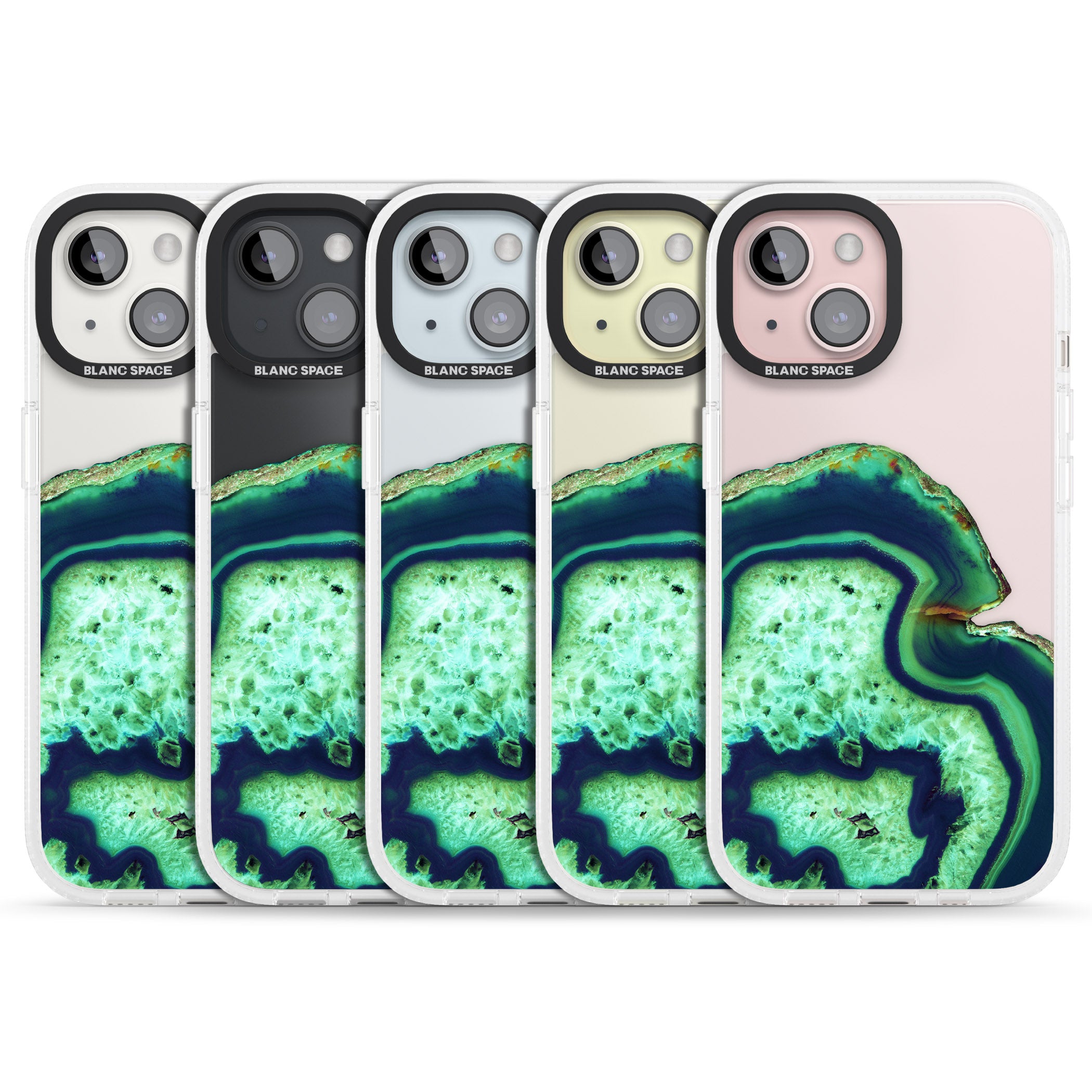Neon Green & Blue Agate Crystal Transparent Design iPhone 15 / 14 / 13 Clear Case Impact Air - Blanc Space