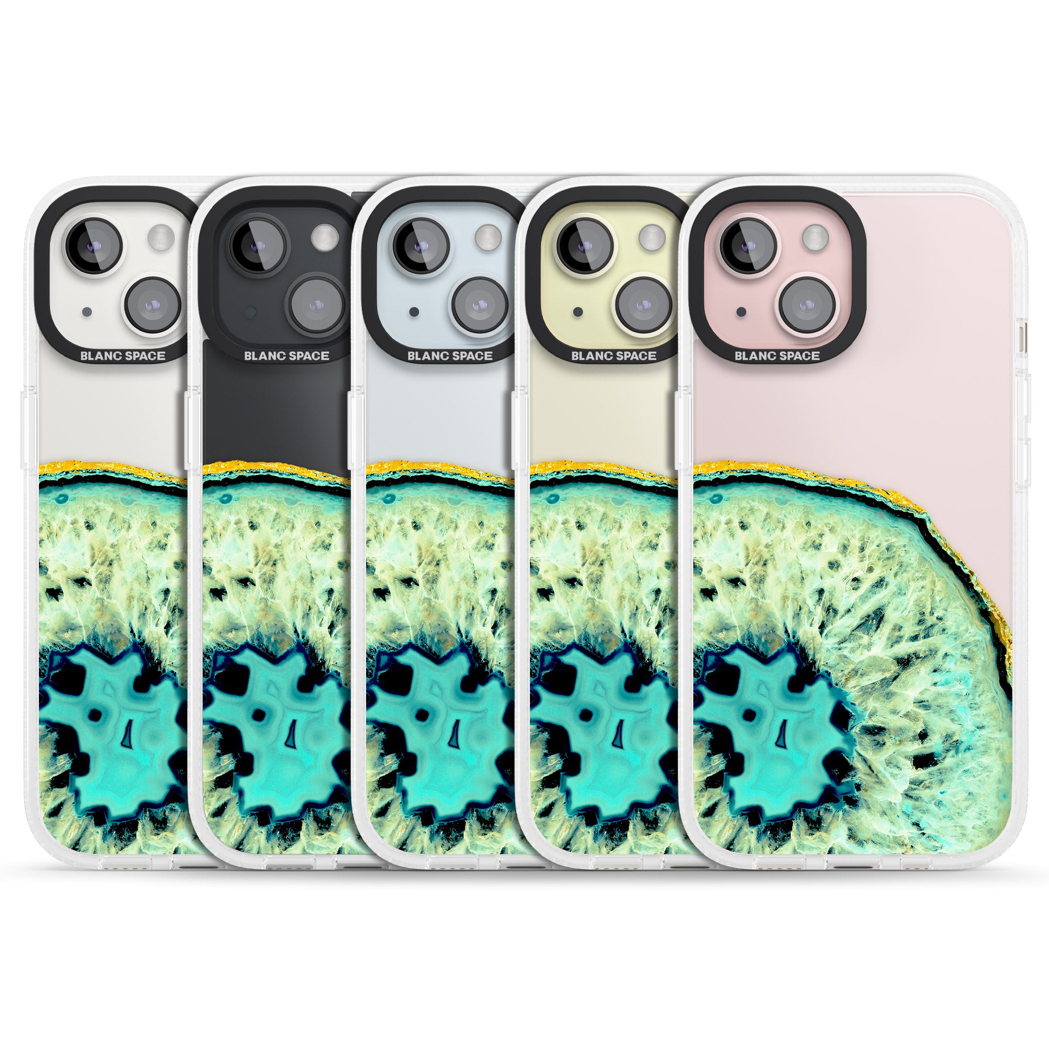 Turquoise & Green Gemstone Crystal Clear Design iPhone 15 / 14 / 13 Clear Case Impact Air - Blanc Space