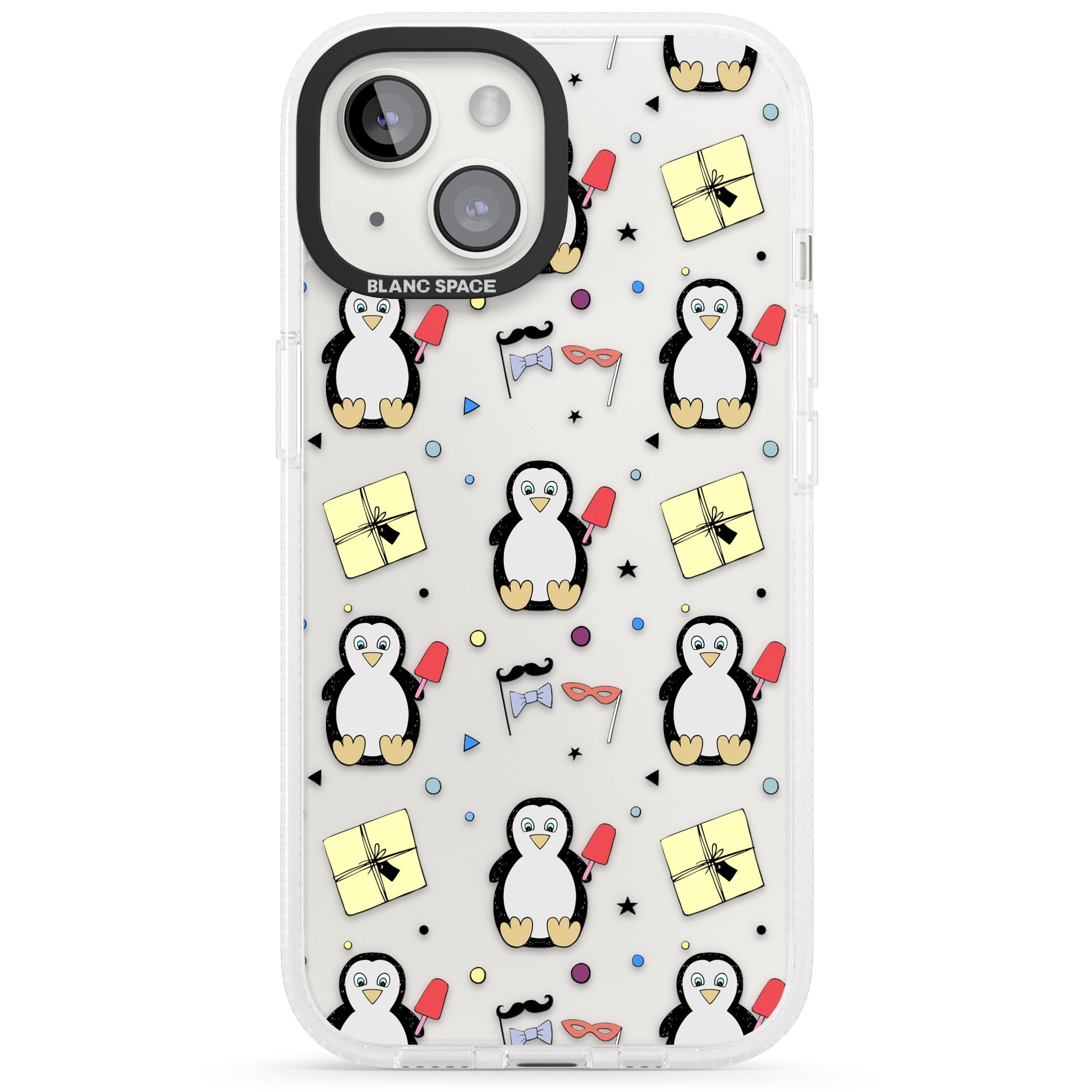 Cute Penguin Pattern Clear iPhone 15 / 14 / 13 Clear Case Impact Air - Blanc Space