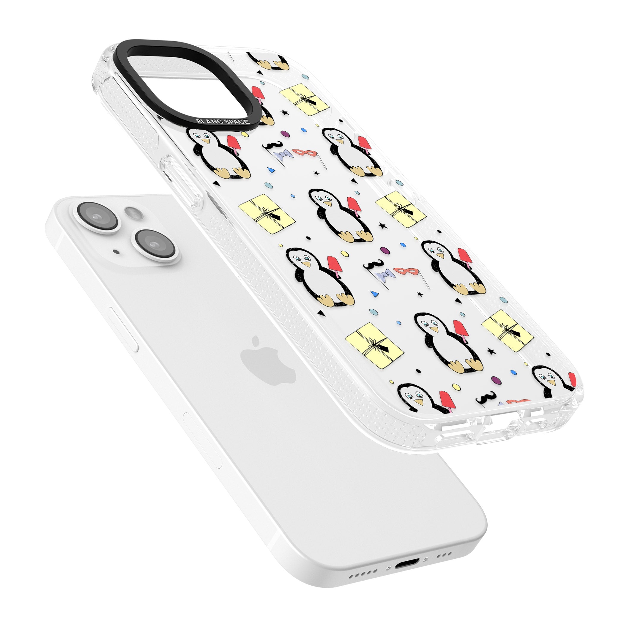 Cute Penguin Pattern Clear iPhone 15 / 14 / 13 Clear Case Impact Air - Blanc Space