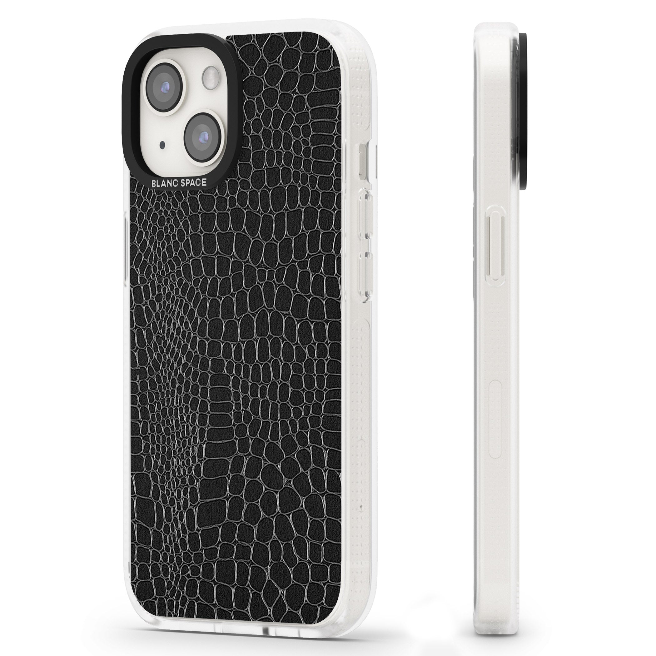 Black Snakeskin iPhone 15 / 14 / 13 Clear Case Impact Air - Blanc Space