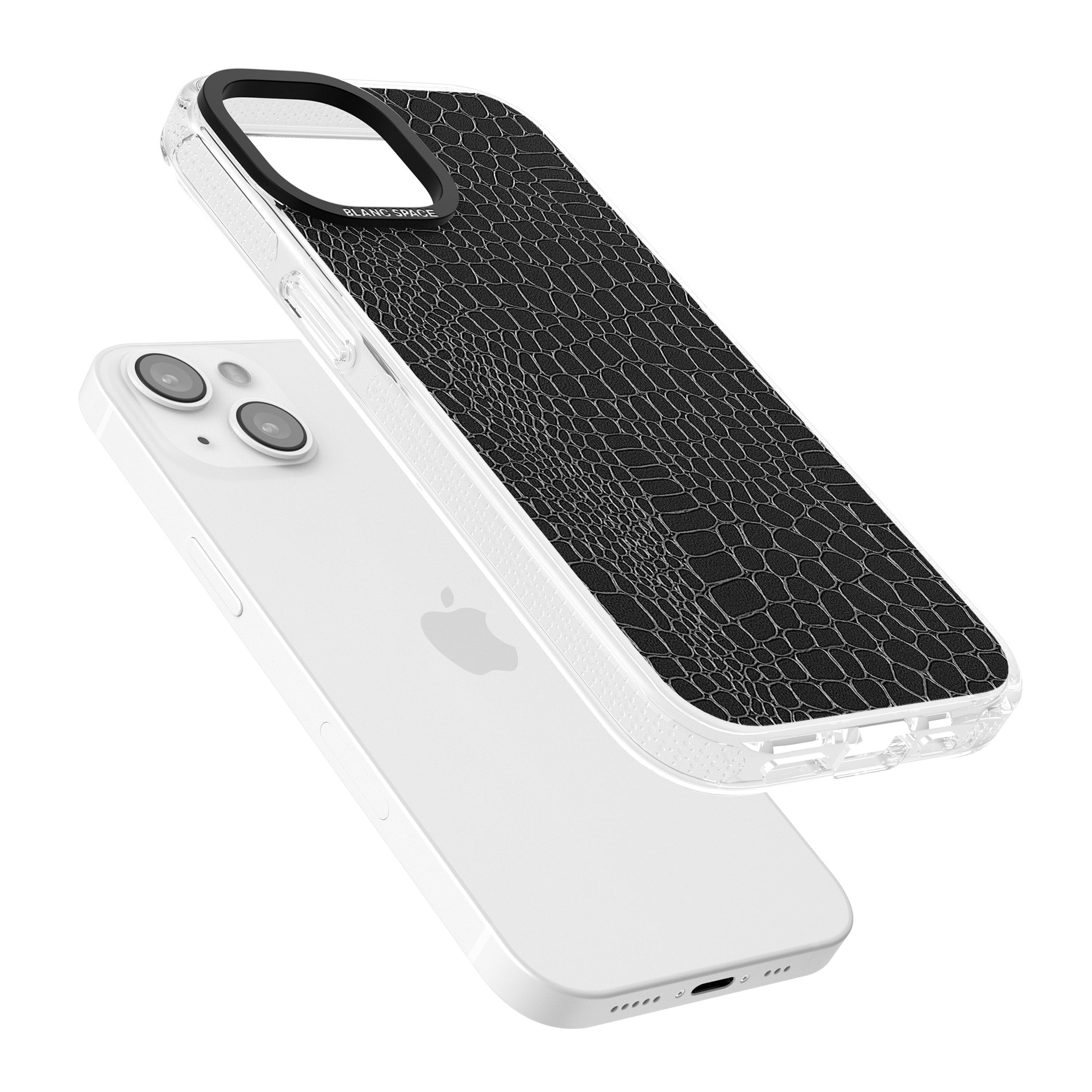 Black Snakeskin iPhone 15 / 14 / 13 Clear Case Impact Air - Blanc Space
