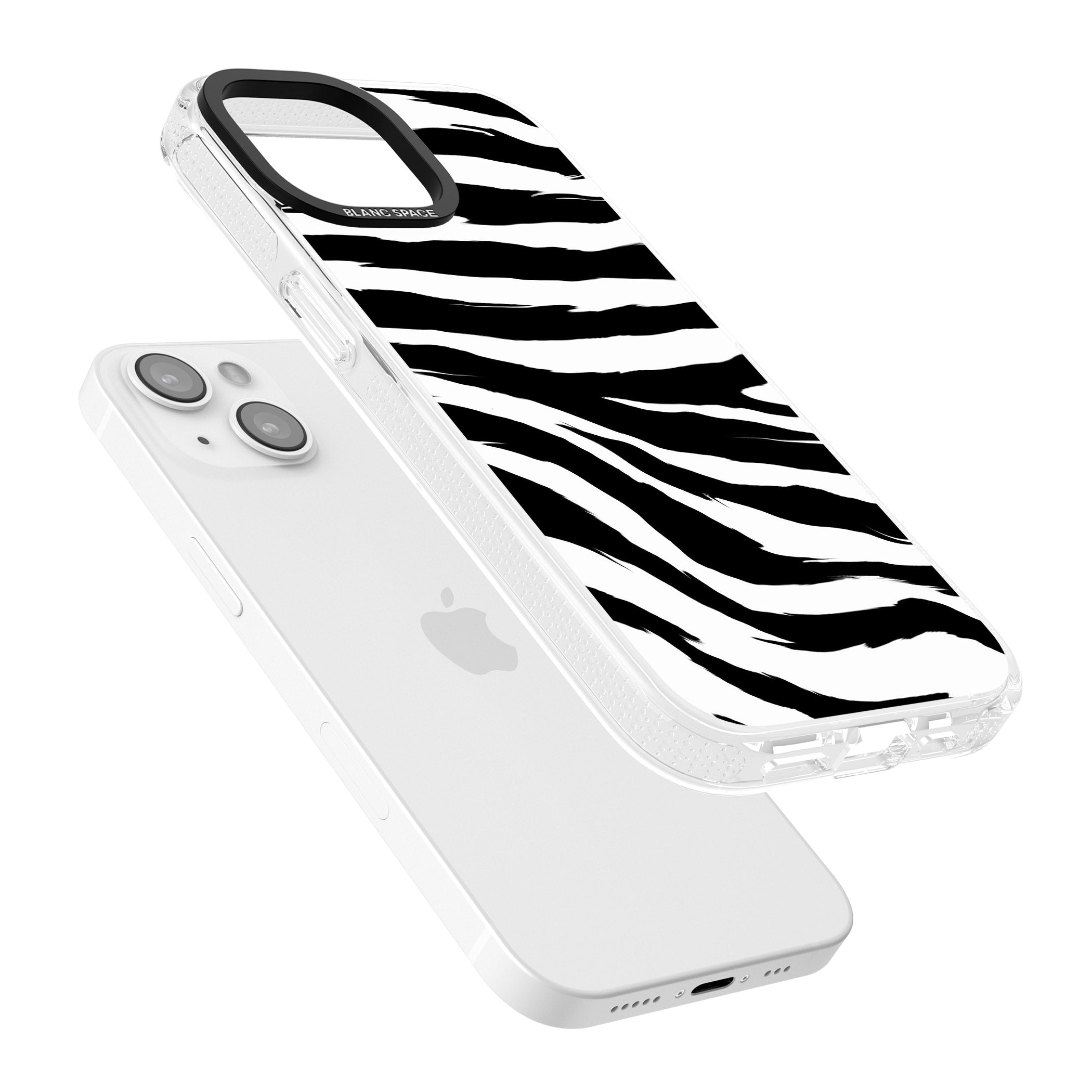 Black Zebra Print iPhone 15 / 14 / 13 Clear Case Impact Air - Blanc Space