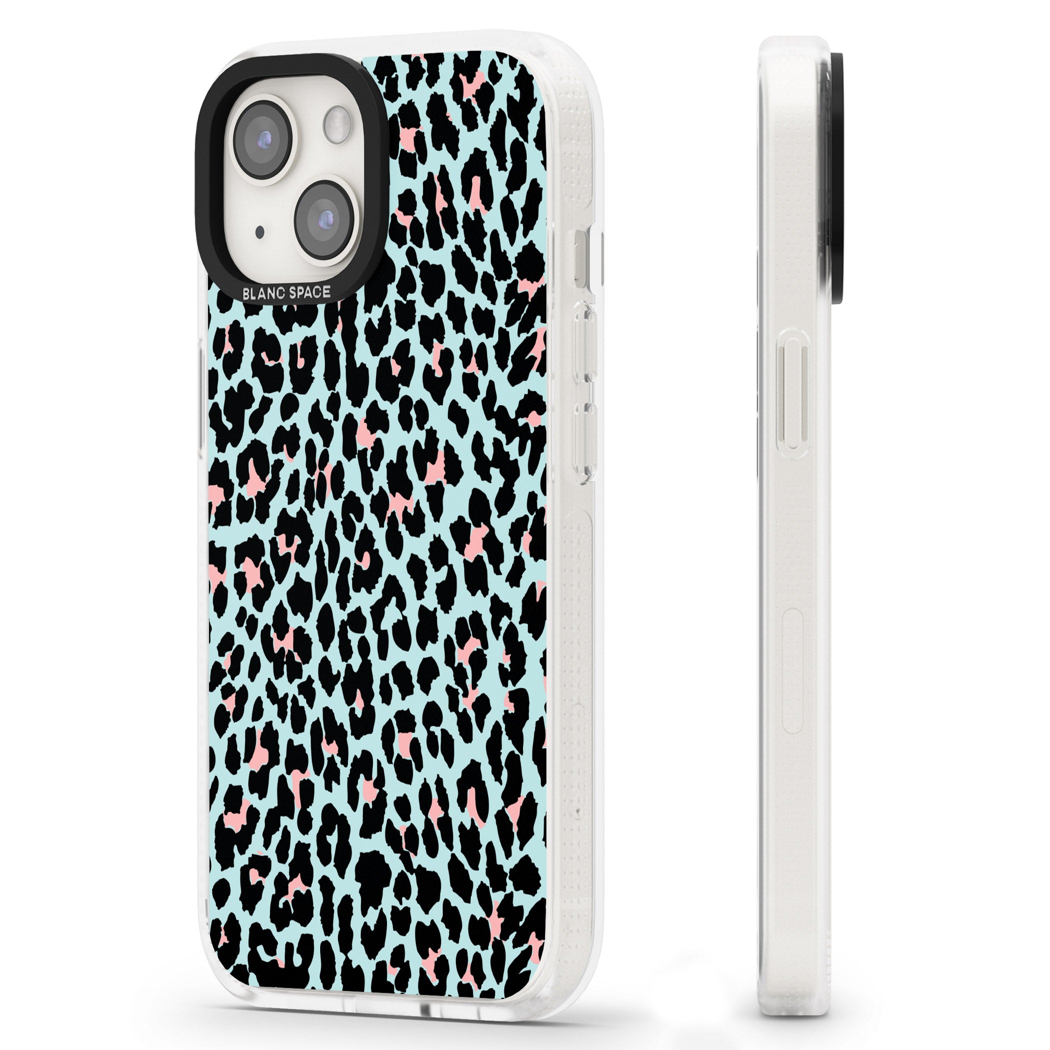 Light Pink on Blue Leopard Print Pattern iPhone 15 / 14 / 13 Clear Case Impact Air - Blanc Space