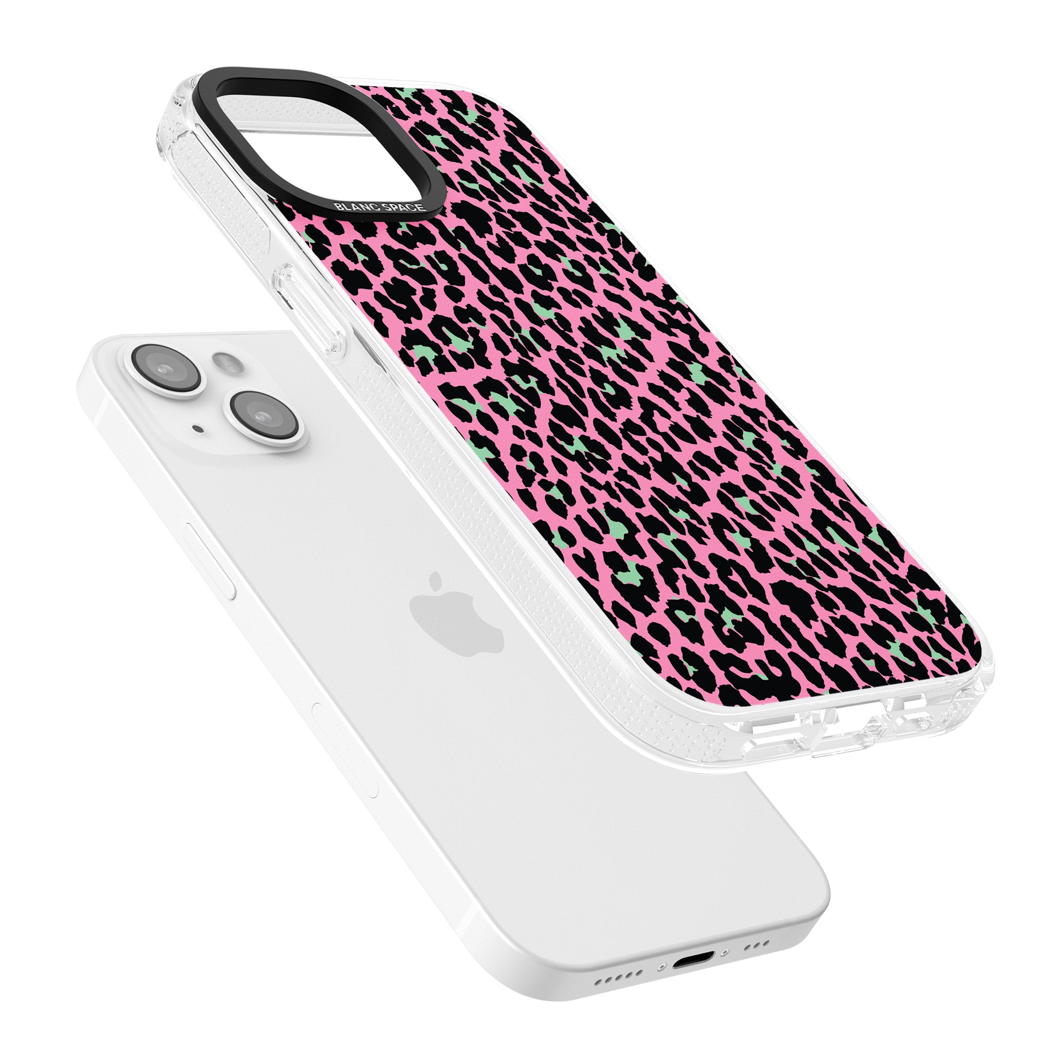 Green on Pink Leopard Print Pattern iPhone 15 / 14 / 13 Clear Case Impact Air - Blanc Space