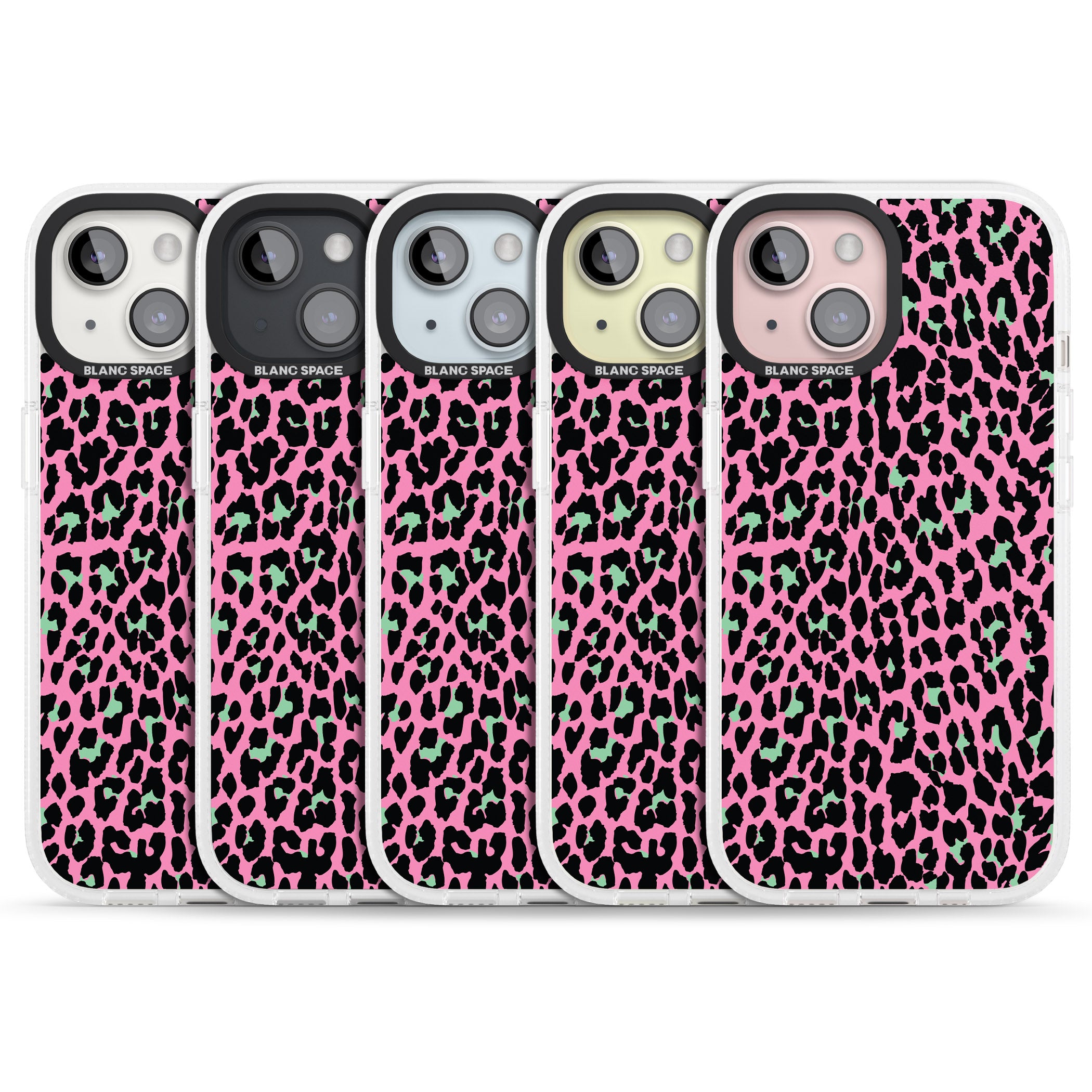 Green on Pink Leopard Print Pattern iPhone 15 / 14 / 13 Clear Case Impact Air - Blanc Space