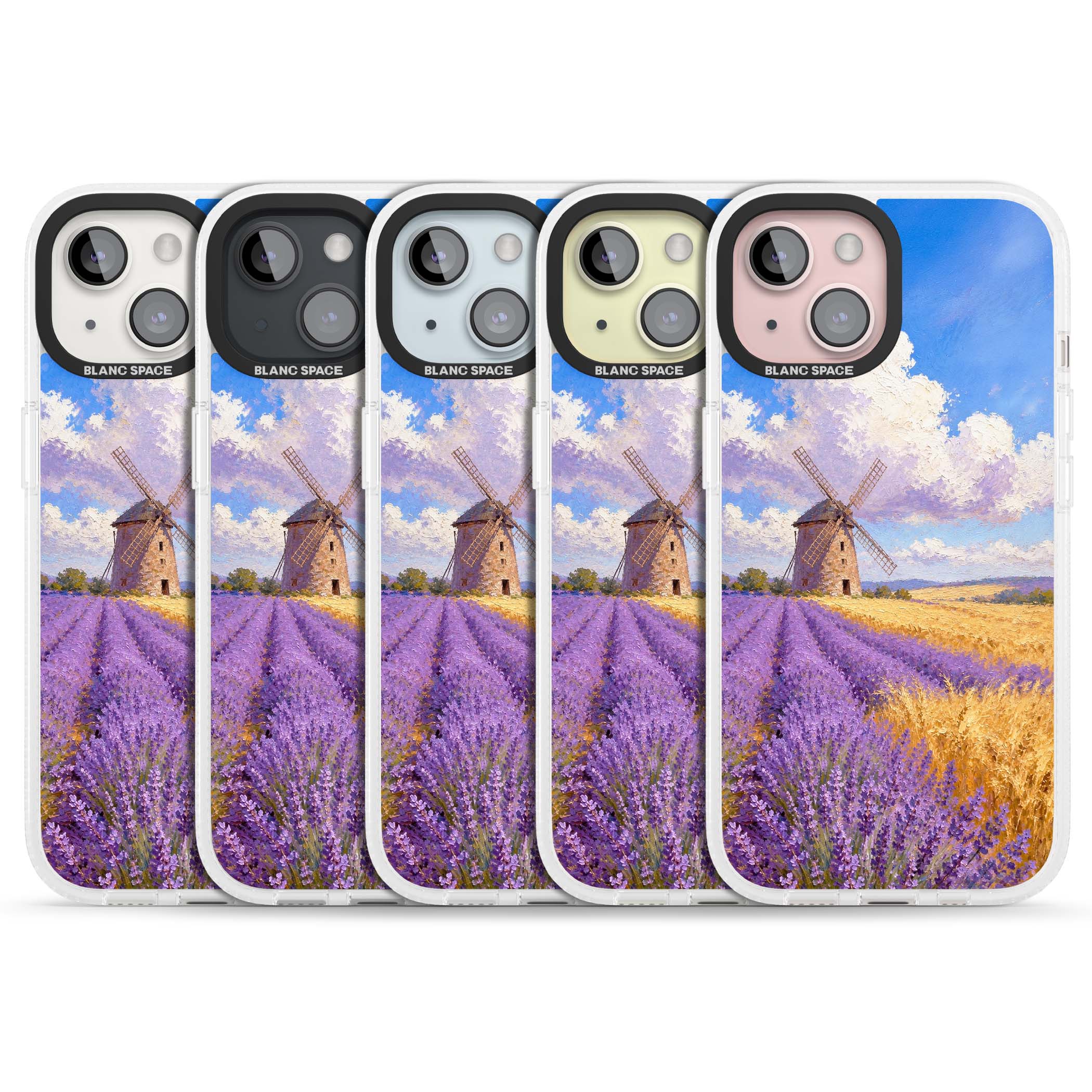 Lavender Mill cottagecore iPhone case featuring a French windmill, lavender field and golden wheat oil painting | Clear Case Impact Air case for iPhone 15, iPhone 15 Plus