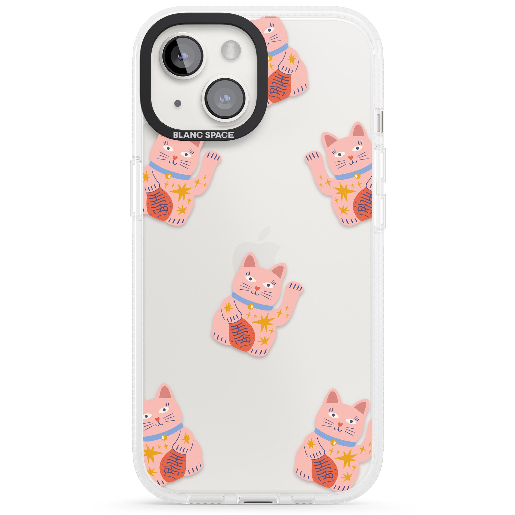 Waving Cat Pattern iPhone 15 / 14 / 13 Clear Case Impact Air - Blanc Space