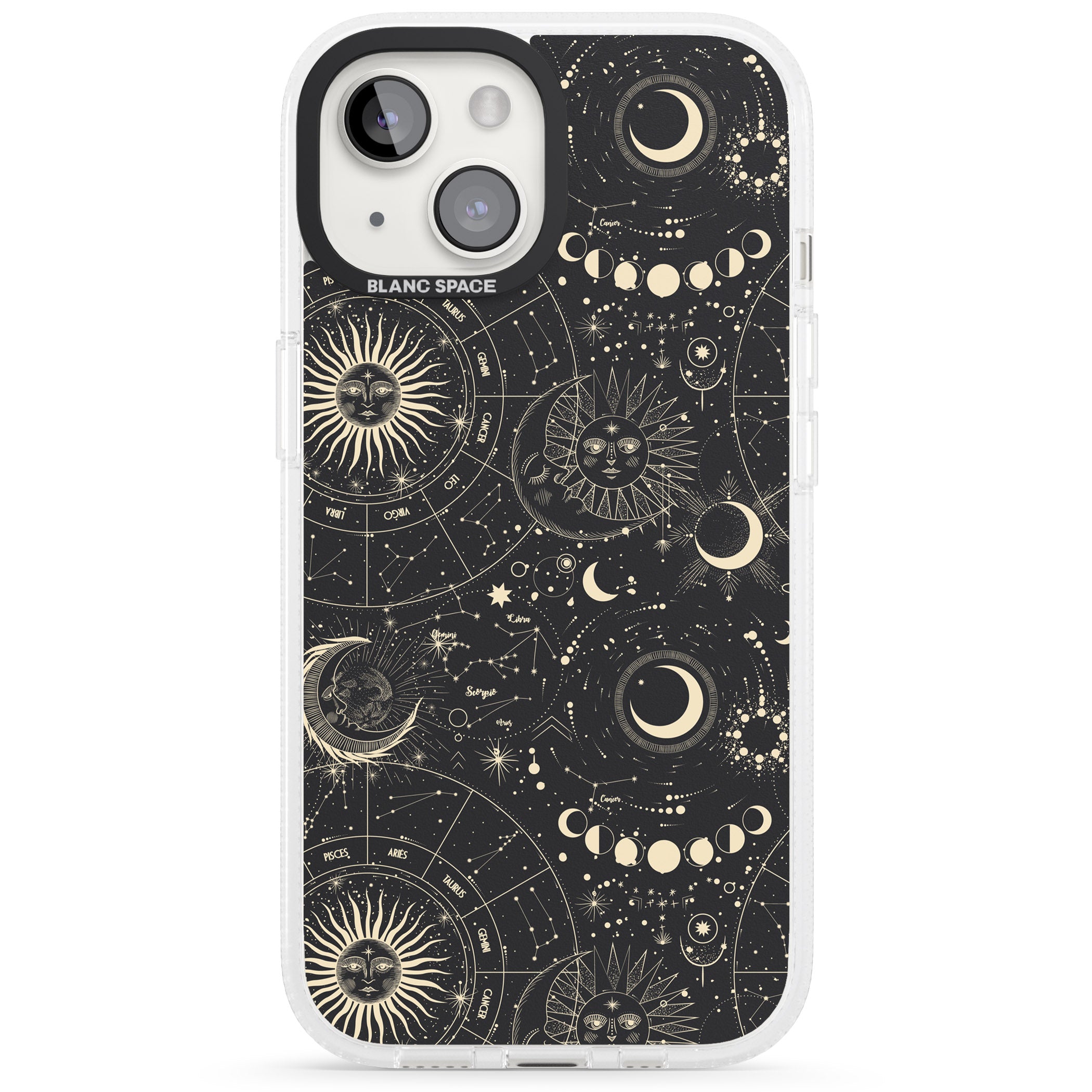 Suns, Moons & Star Signs iPhone 15 / 14 / 13 Clear Case Impact Air - Blanc Space