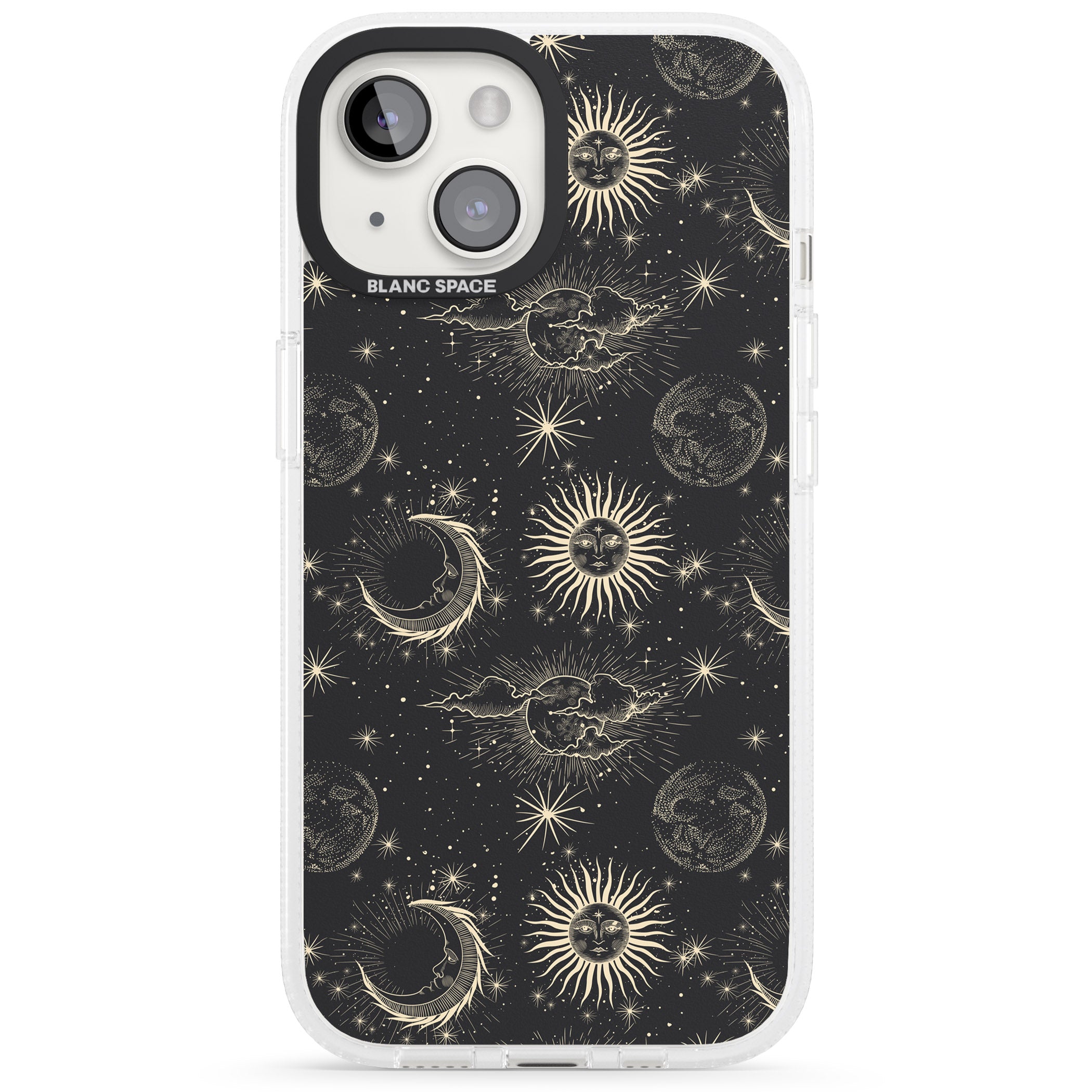 Large Suns, Moons & Clouds Astrological iPhone 15 / 14 / 13 Clear Case Impact Air - Blanc Space