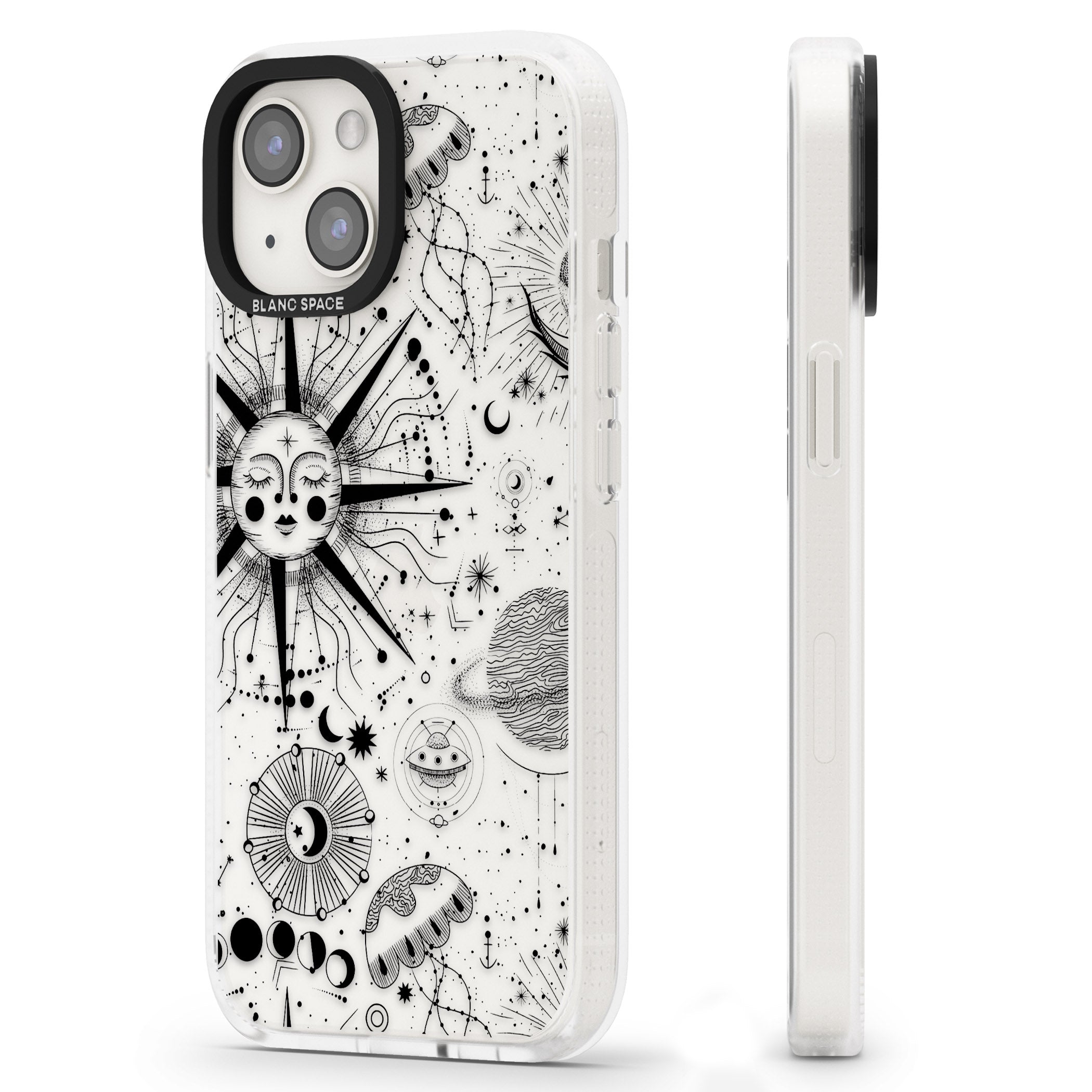 Large Sun Vintage Astrological iPhone 15 / 14 / 13 Clear Case Impact Air - Blanc Space