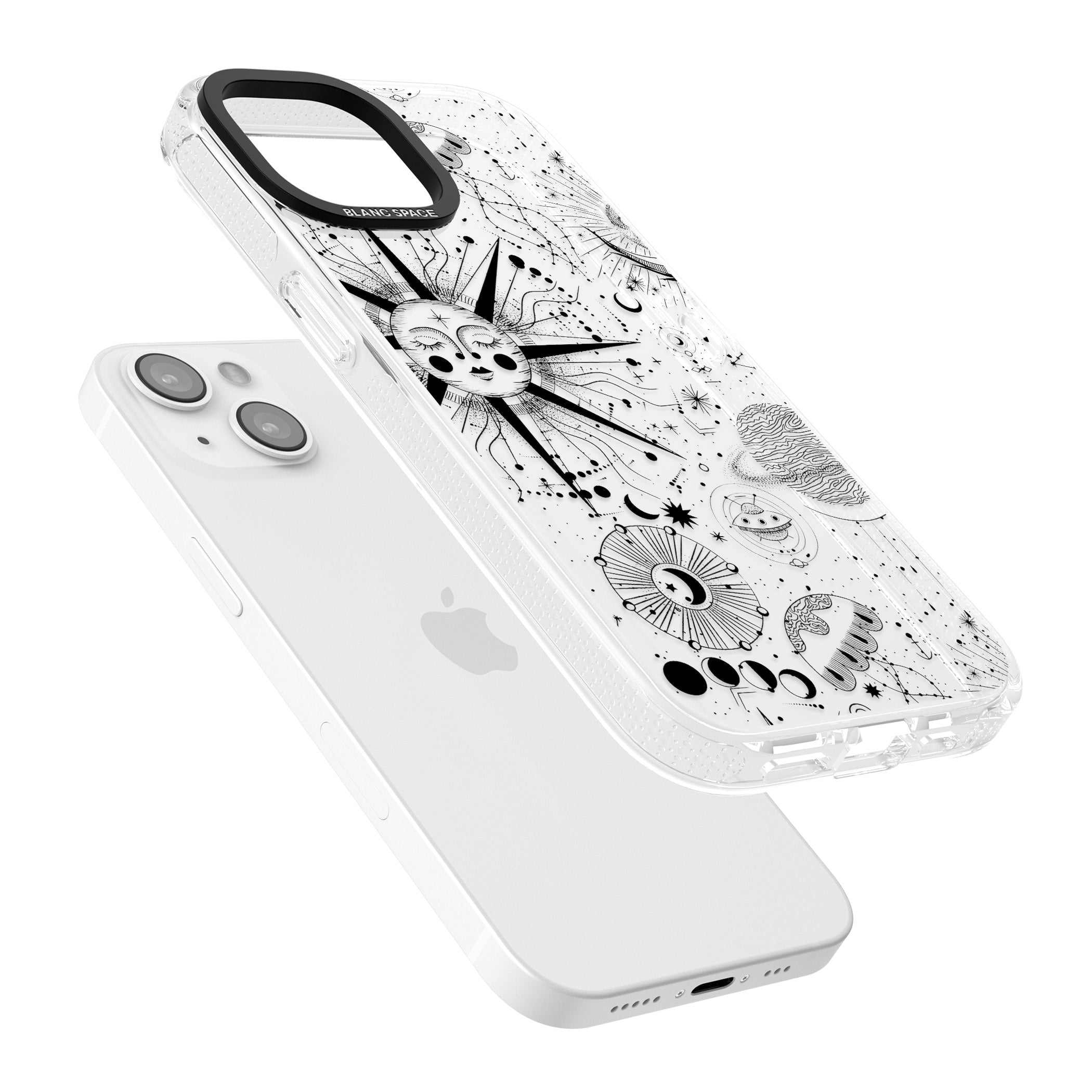 Large Sun Vintage Astrological iPhone 15 / 14 / 13 Clear Case Impact Air - Blanc Space