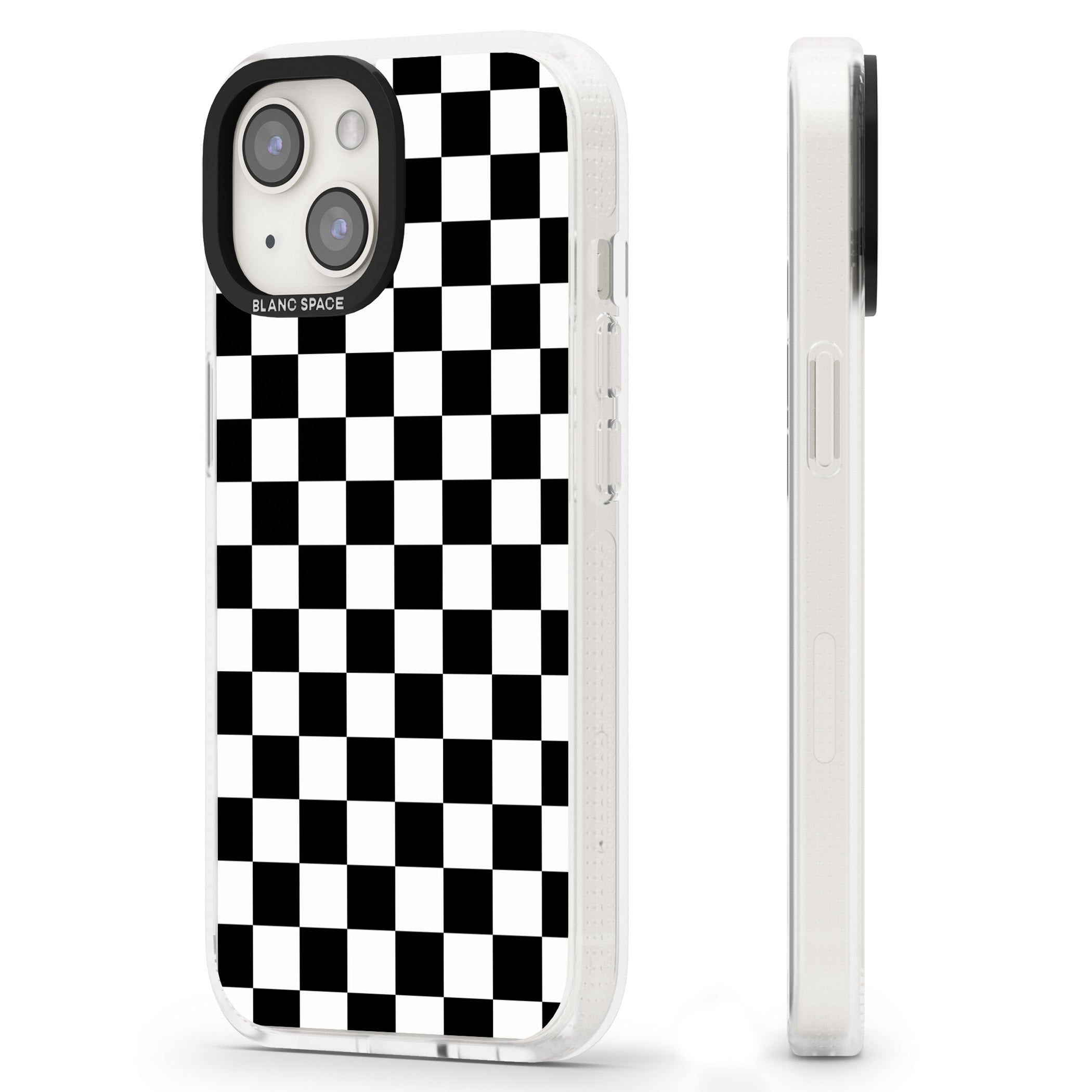 Black Checkered iPhone 15 / 14 / 13 Clear Case Impact Air - Blanc Space