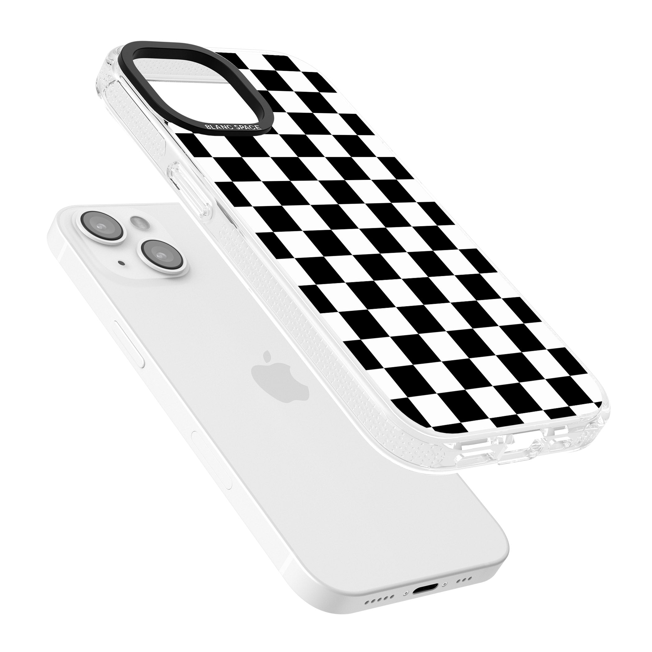 Black Checkered iPhone 15 / 14 / 13 Clear Case Impact Air - Blanc Space