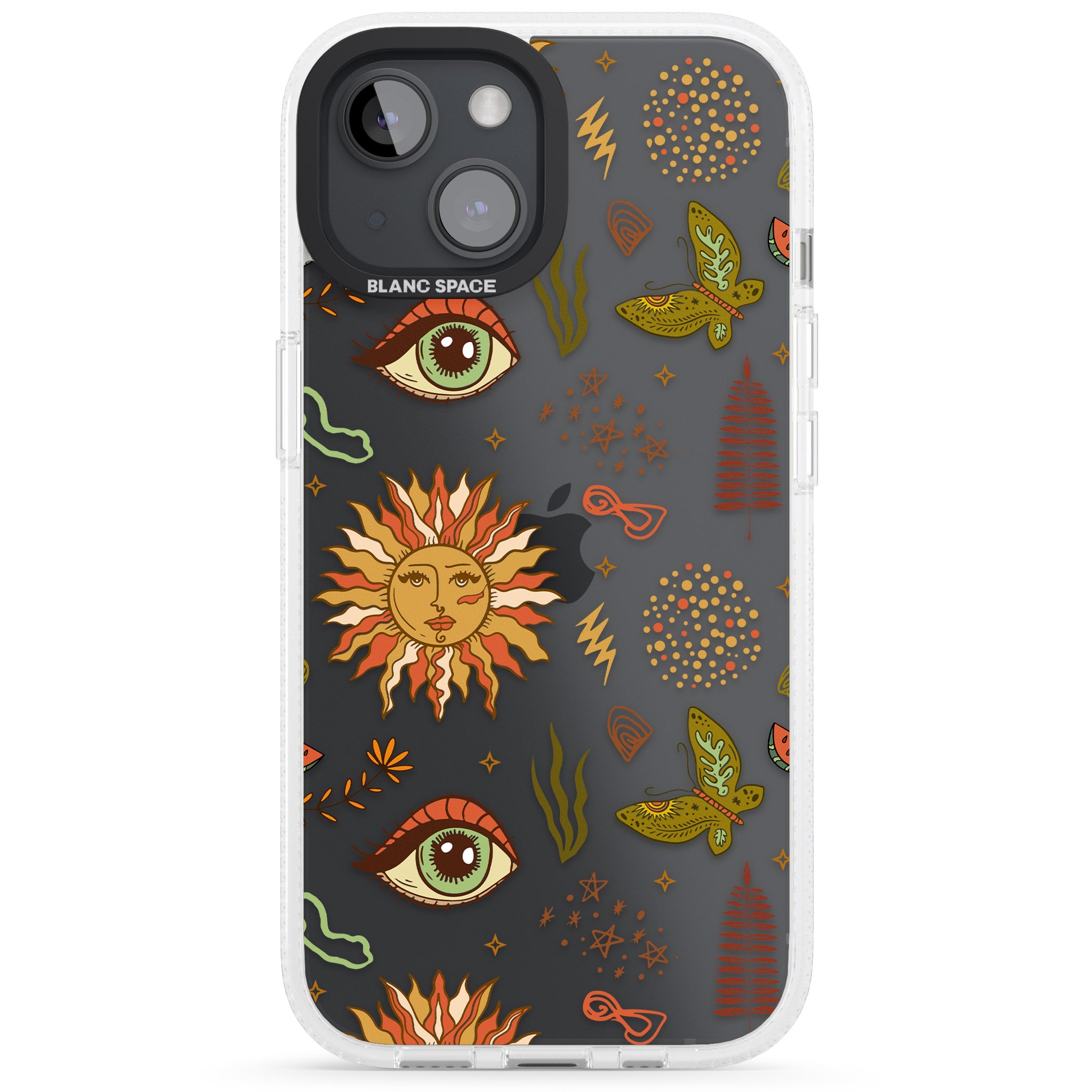 Boho Celestial Sun & Eye Pattern iPhone 15 / 14 / 13 Clear Case Impact Air - Blanc Space