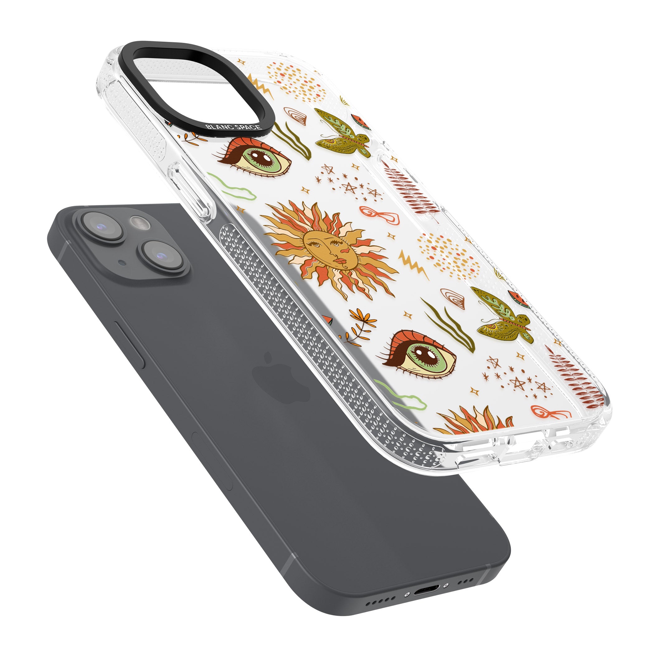 Boho Celestial Sun & Eye Pattern iPhone 15 / 14 / 13 Clear Case Impact Air - Blanc Space