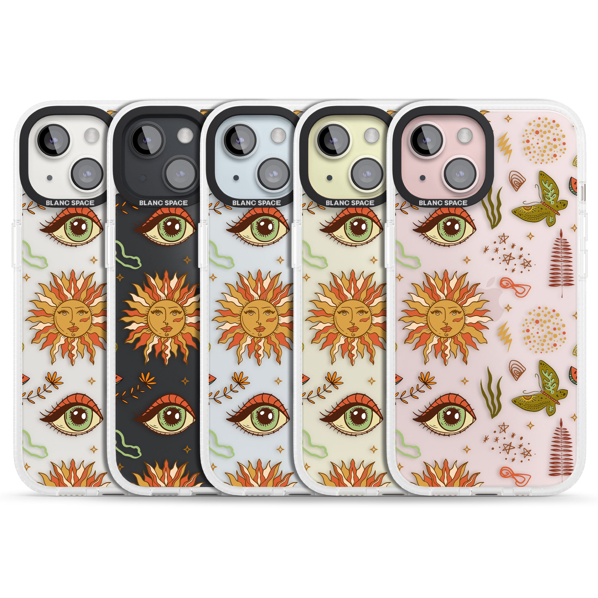 Boho Celestial Sun & Eye Pattern iPhone 15 / 14 / 13 Clear Case Impact Air - Blanc Space