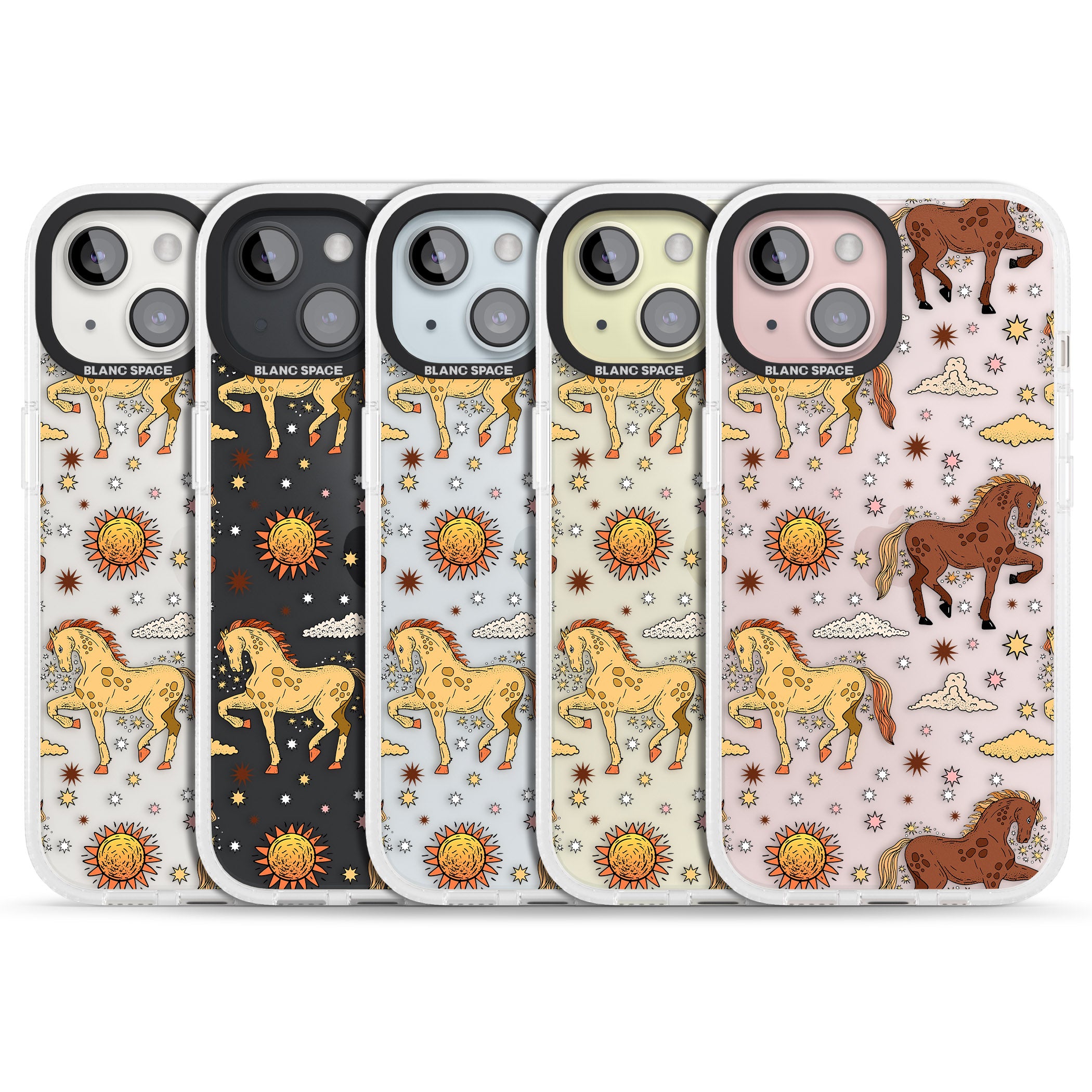 Boho Celestial Wild Horses iPhone 15 / 14 / 13 Clear Case Impact Air - Blanc Space
