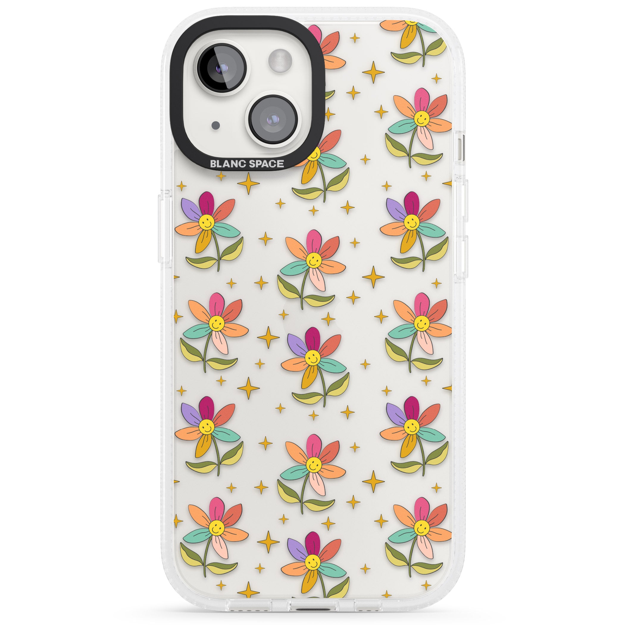 Boho Celestial Happy Flower iPhone 15 / 14 / 13 Clear Case Impact Air - Blanc Space