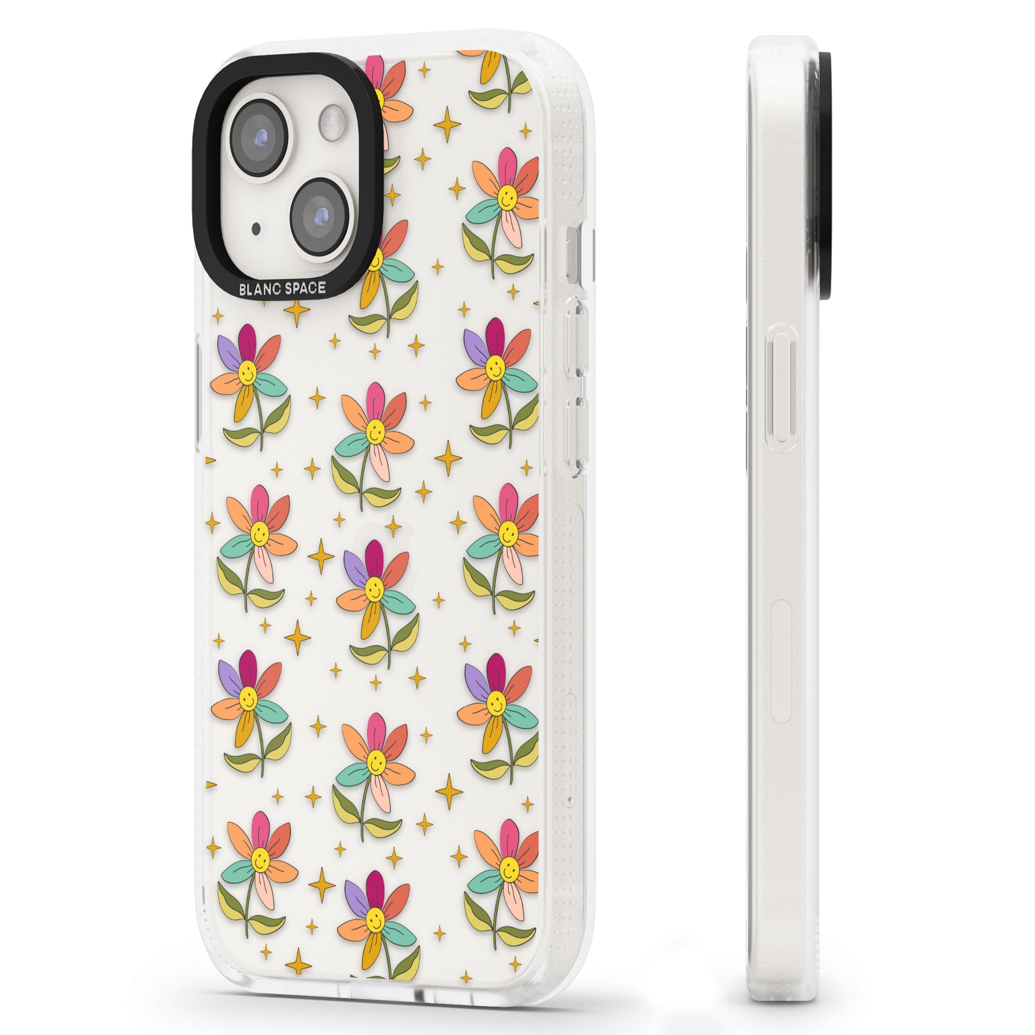 Boho Celestial Happy Flower iPhone 15 / 14 / 13 Clear Case Impact Air - Blanc Space