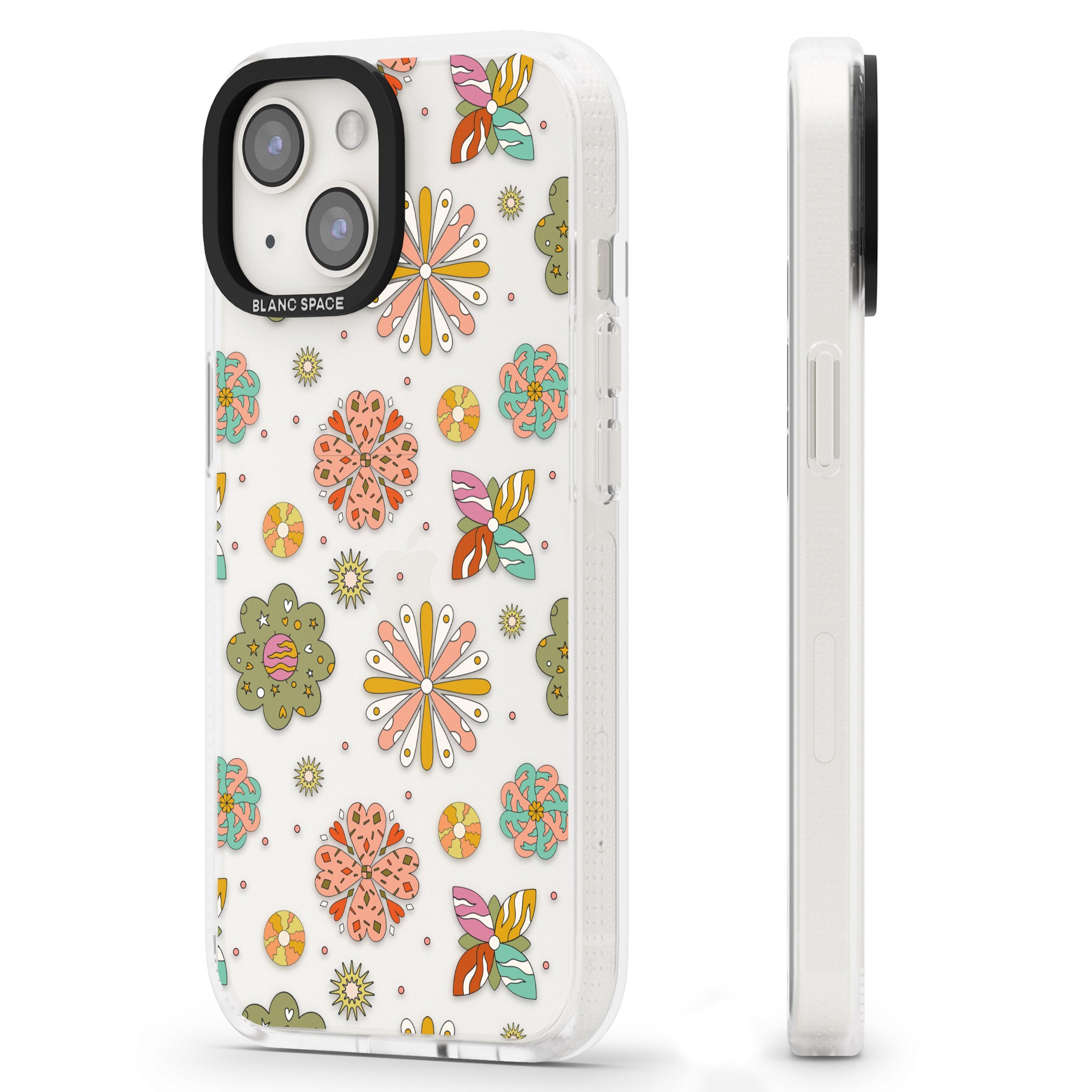 Boho Celestial Psychedelic Floral iPhone 15 / 14 / 13 Clear Case Impact Air - Blanc Space