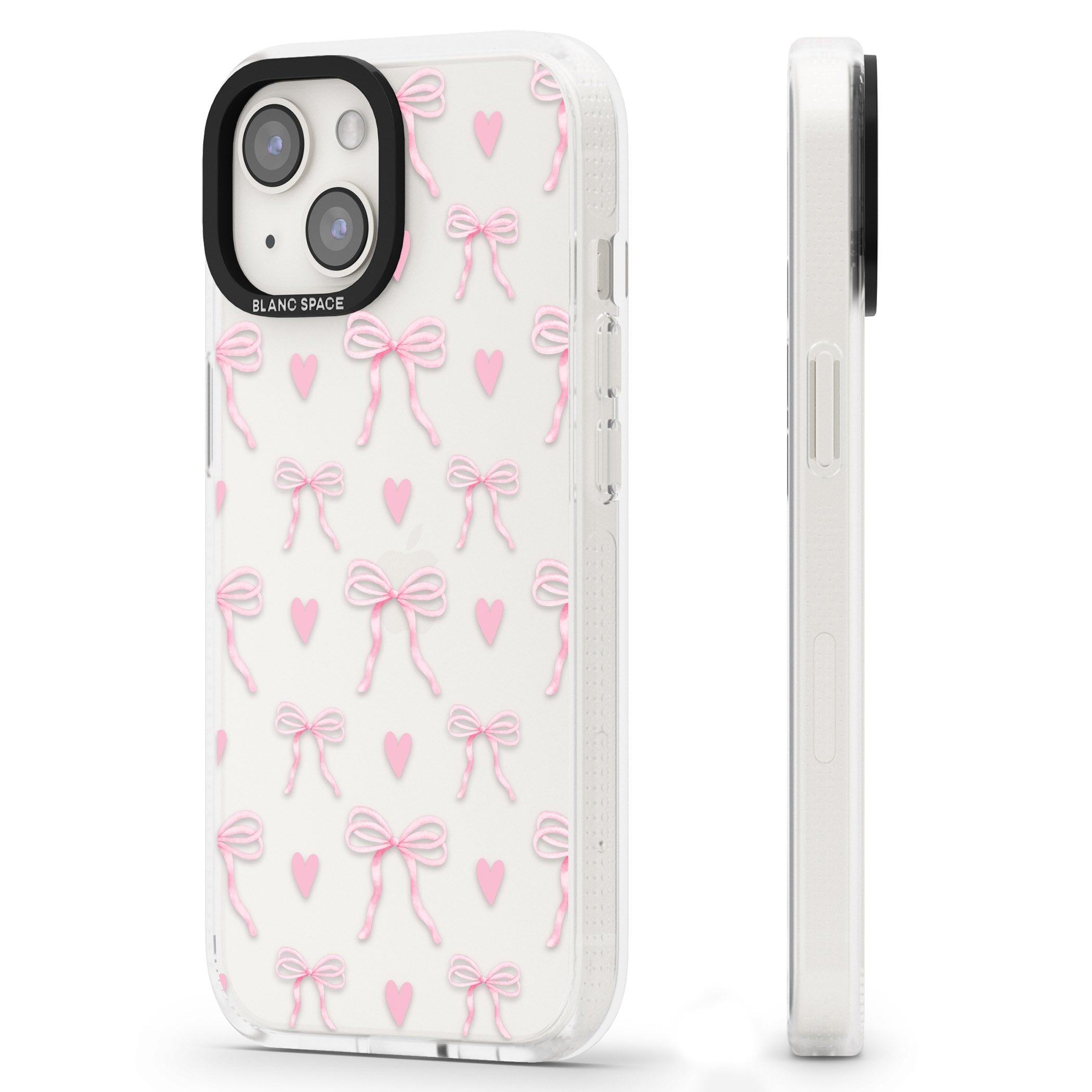 Pink Bows & Hearts iPhone 15 / 14 / 13 Clear Case Impact Air - Blanc Space