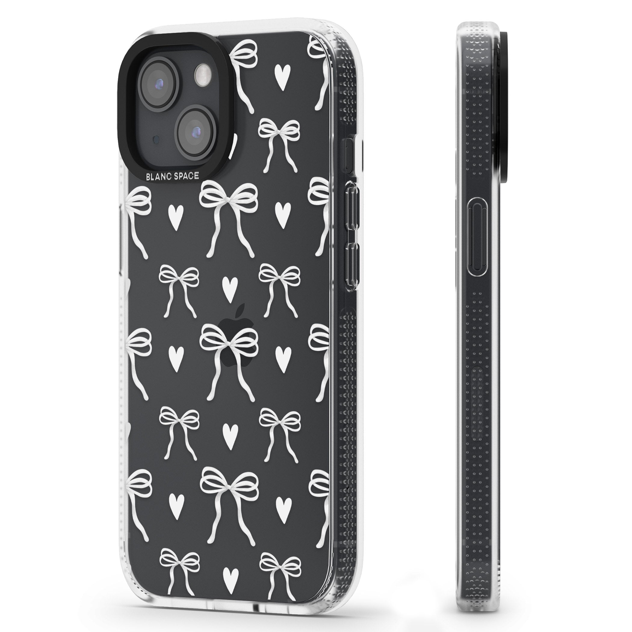 White Bows & Hearts iPhone 15 / 14 / 13 Clear Case Impact Air - Blanc Space