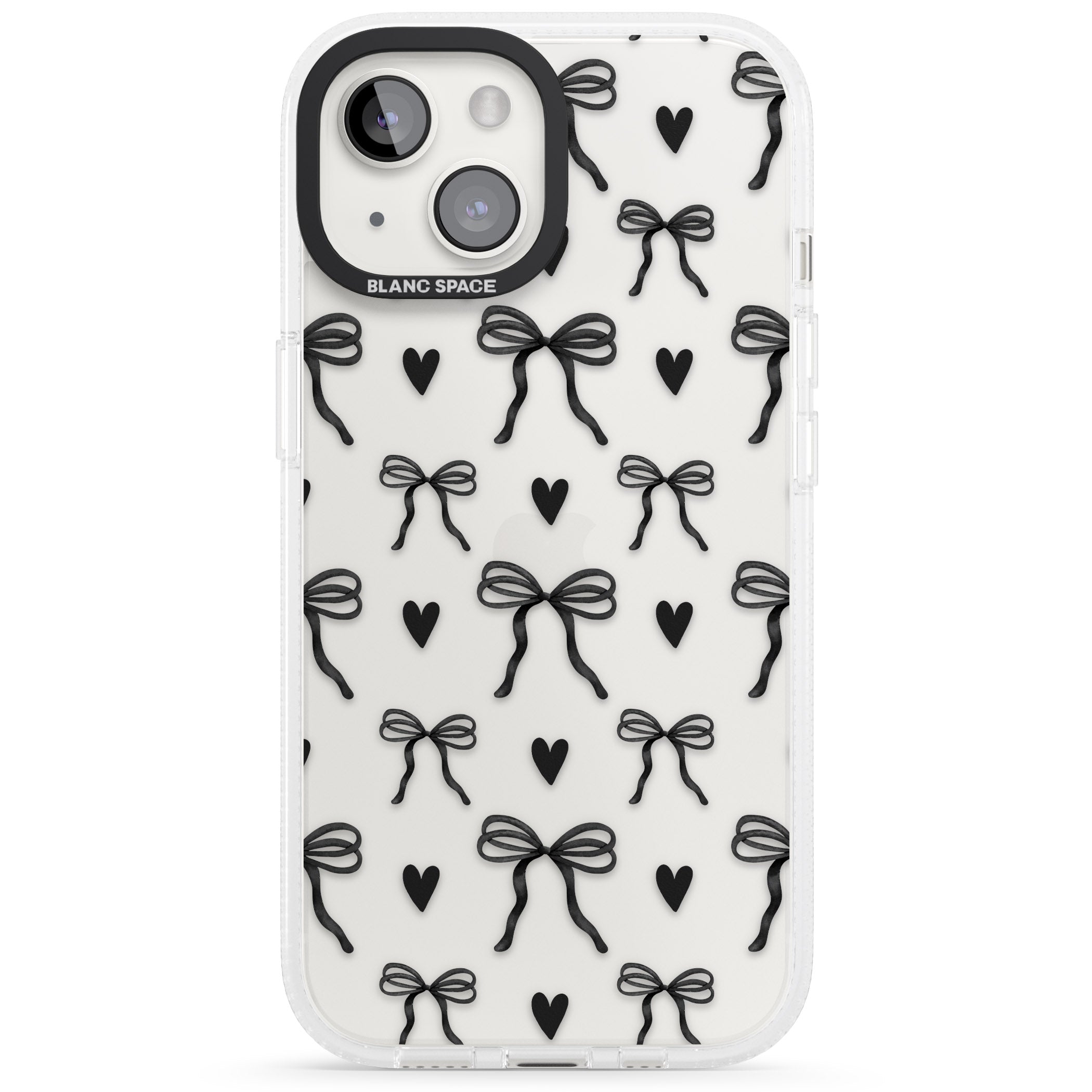 Black Bows & Hearts iPhone 15 / 14 / 13 Clear Case Impact Air - Blanc Space