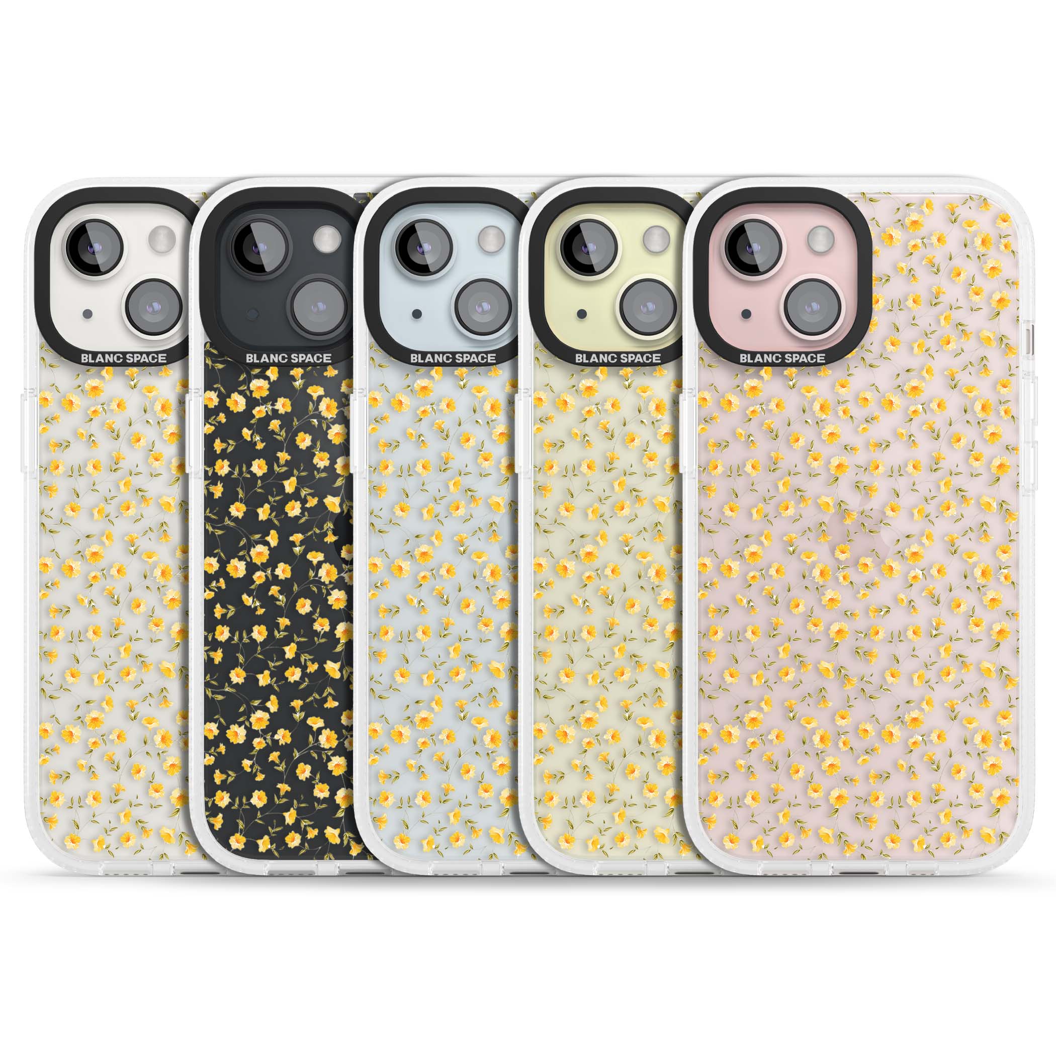 Buttercup wildflower iPhone case featuring tiny yellow flowers and trailing green vines on clear | Clear Case Impact Air case for iPhone 15, iPhone 15 Plus