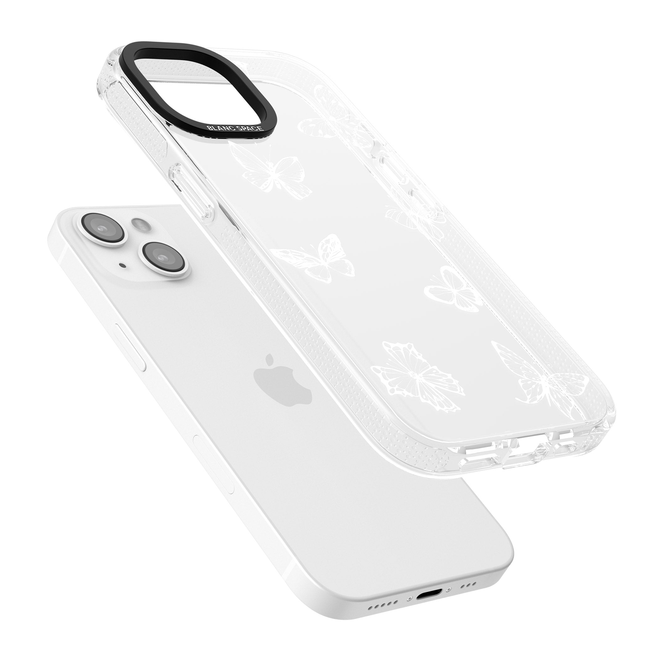 White Butterfly Line Pattern iPhone 15 / 14 / 13 Clear Case Impact Air - Blanc Space