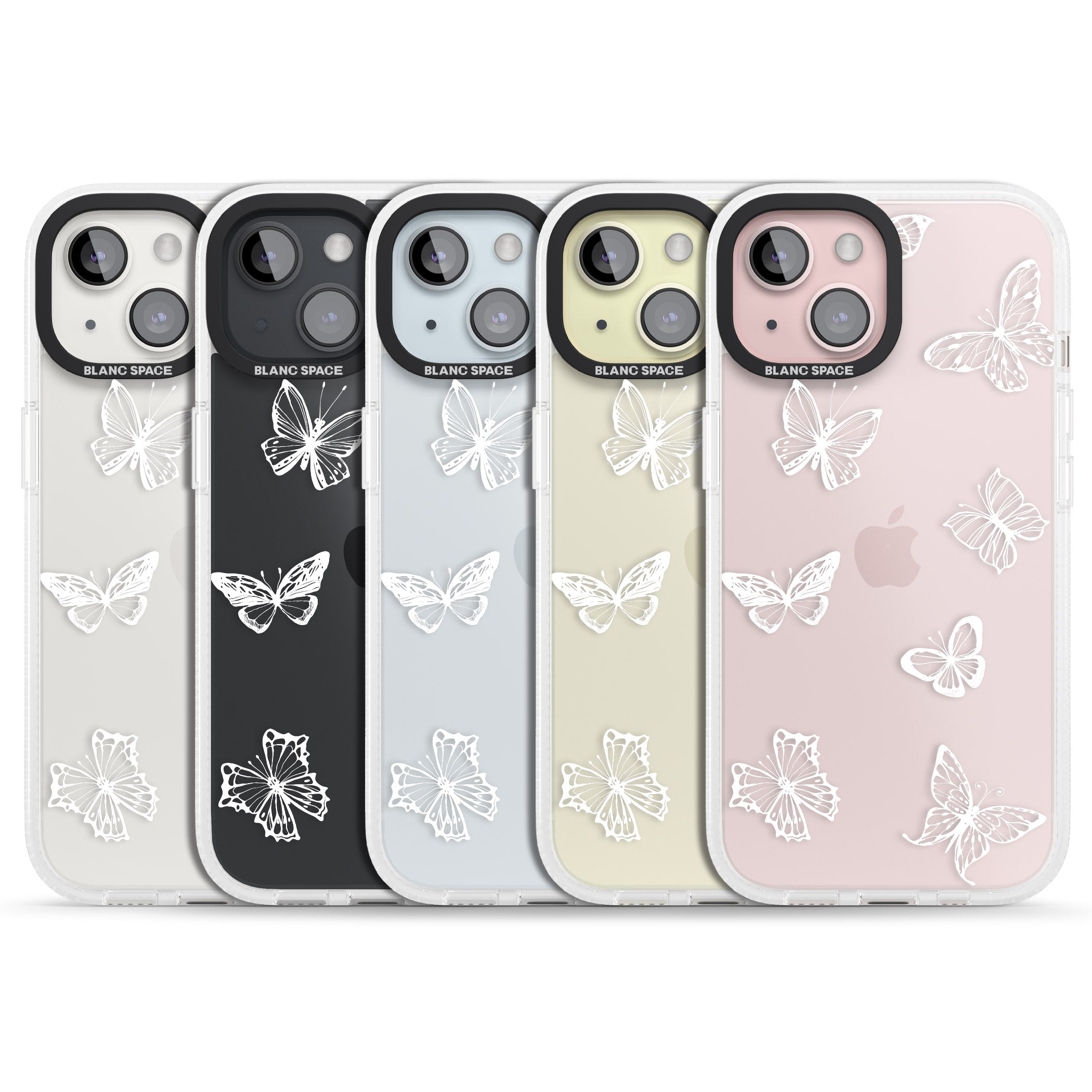 White Butterfly Line Pattern iPhone 15 / 14 / 13 Clear Case Impact Air - Blanc Space