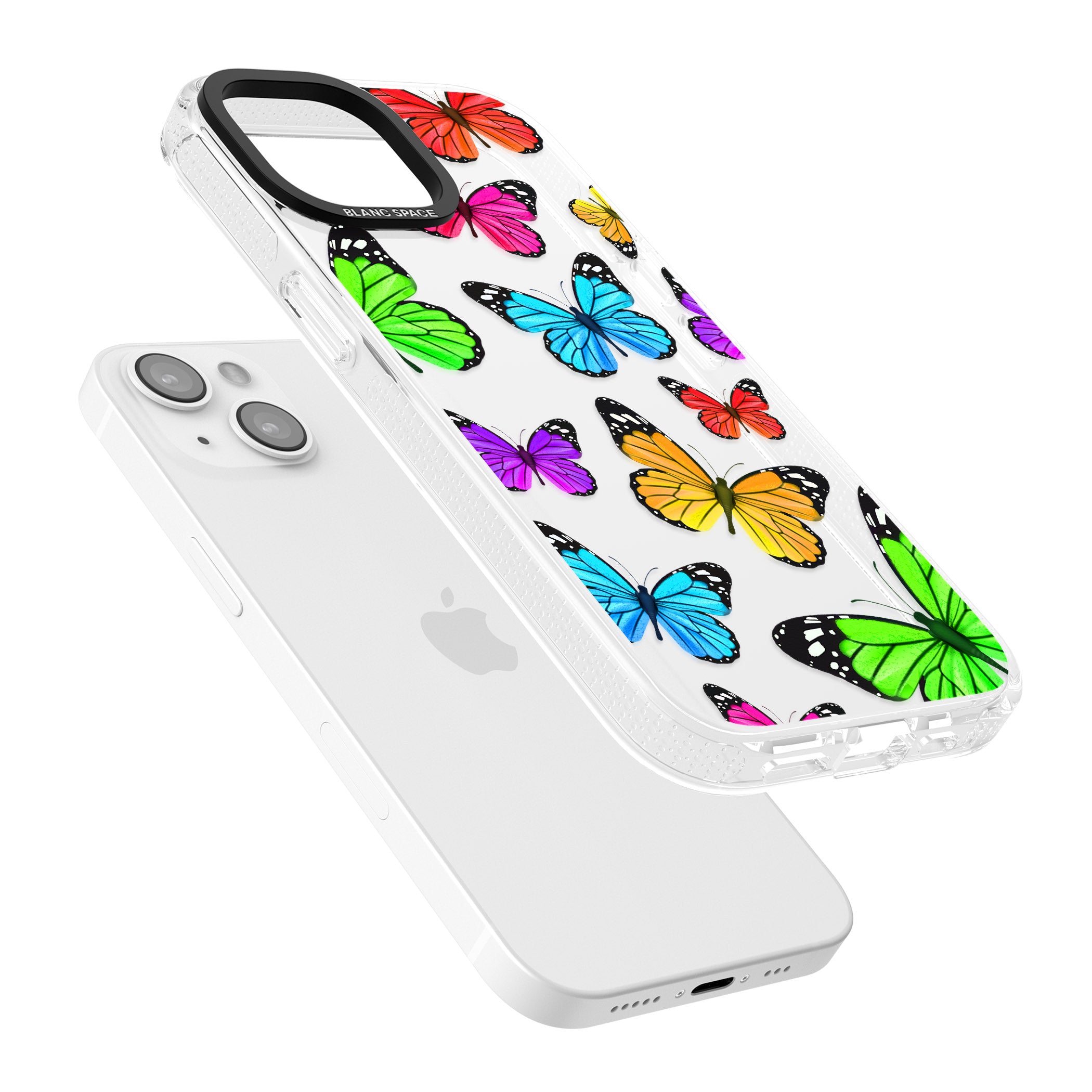 Vibrant Butterflies iPhone 15 / 14 / 13 Clear Case Impact Air - Blanc Space