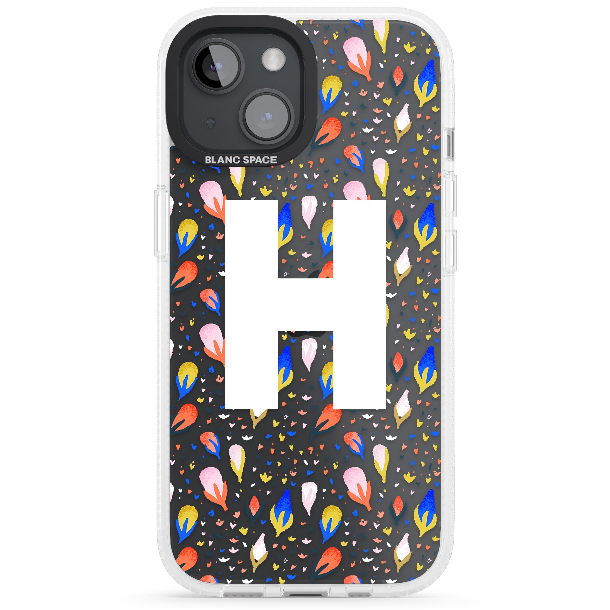Personalised White Monogram Floral iPhone 15 / 14 / 13 Clear Case Impact Air - Blanc Space