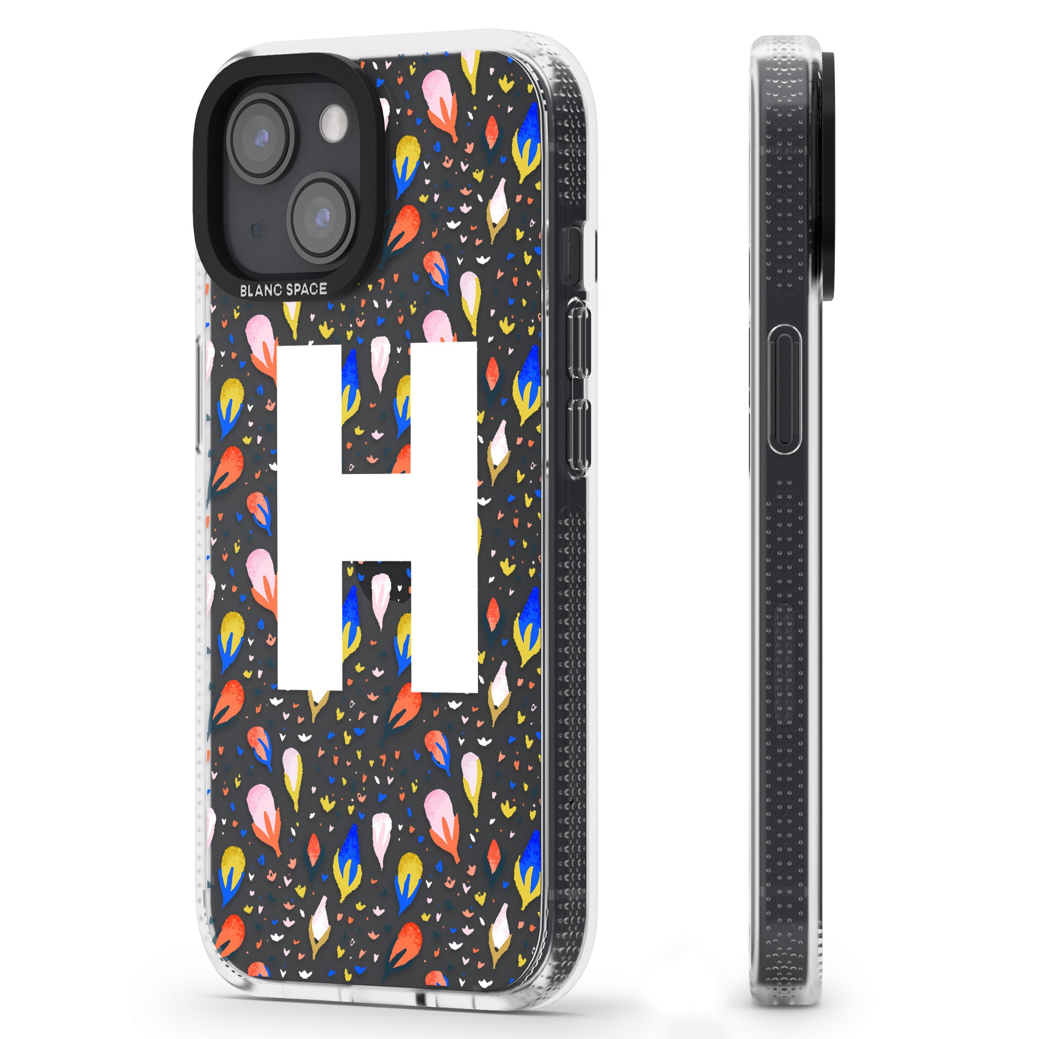 Personalised White Monogram Floral iPhone 15 / 14 / 13 Clear Case Impact Air - Blanc Space