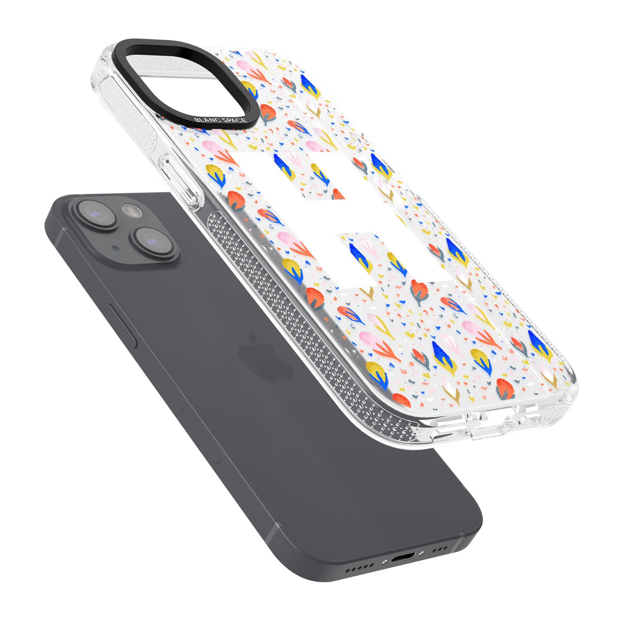 Personalised White Monogram Floral iPhone 15 / 14 / 13 Clear Case Impact Air - Blanc Space