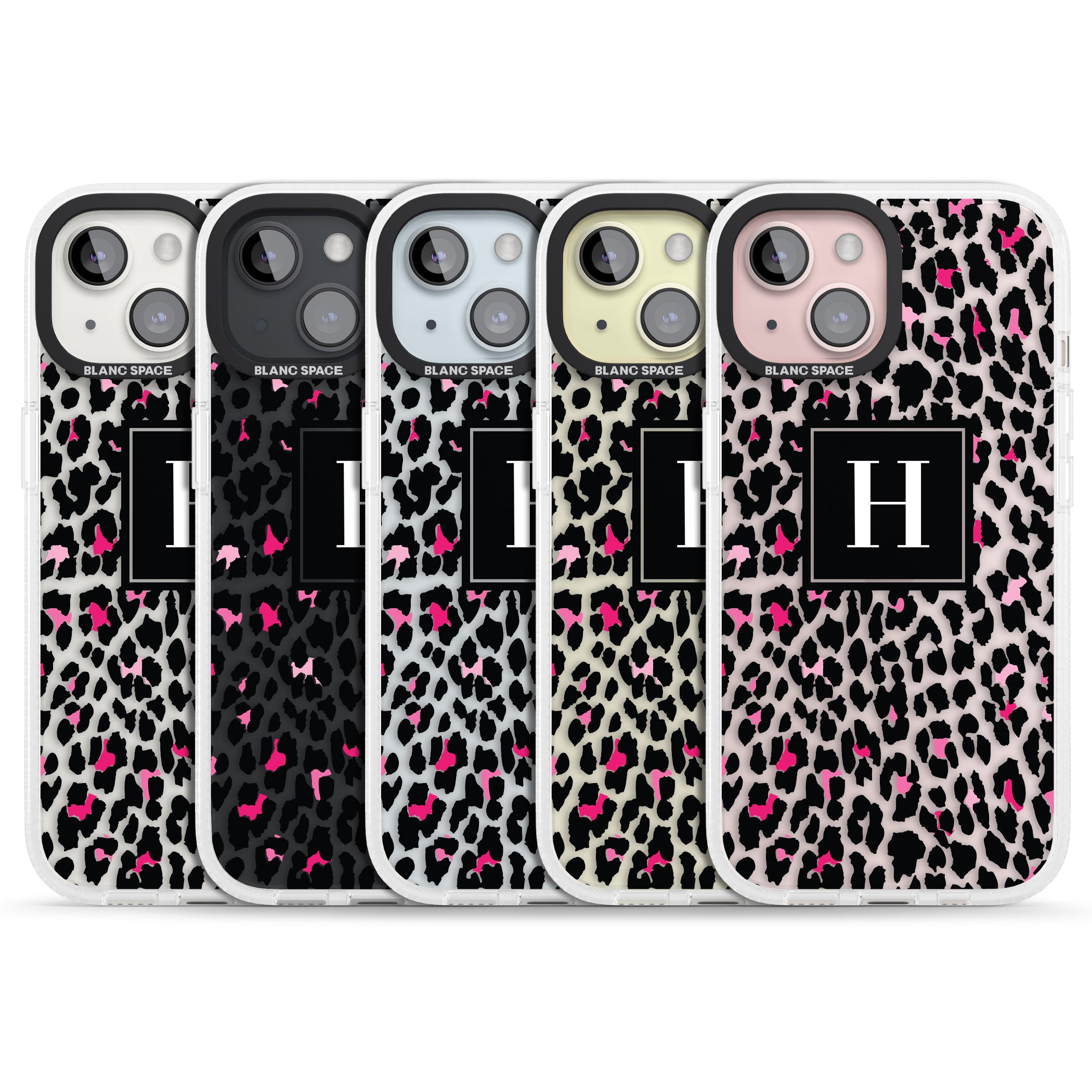 Personalised Pink Monogram Leopard Spots iPhone 15 / 14 / 13 Clear Case Impact Air - Blanc Space