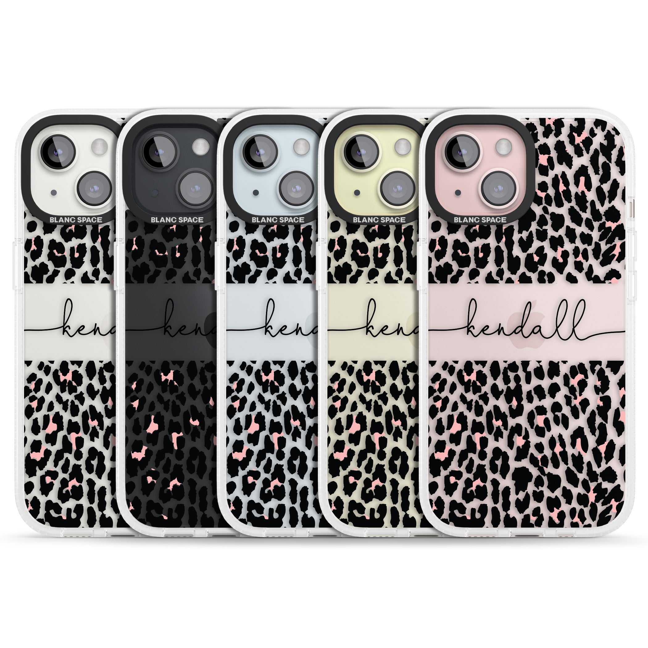 Personalised Pink & Cursive Leopard Spots iPhone 15 / 14 / 13 Clear Case Impact Air - Blanc Space