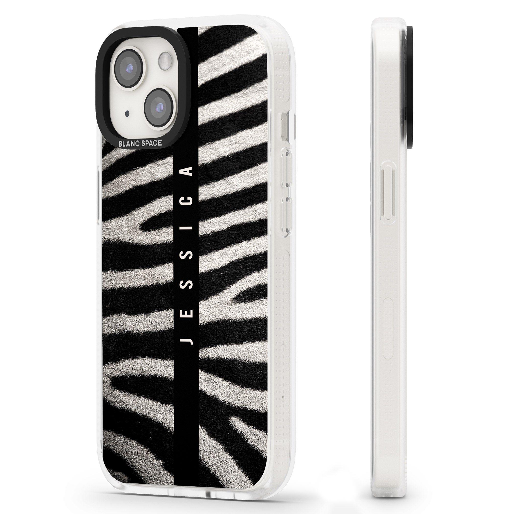 Personalised Zebra Print iPhone 15 / 14 / 13 Clear Case Impact Air - Blanc Space