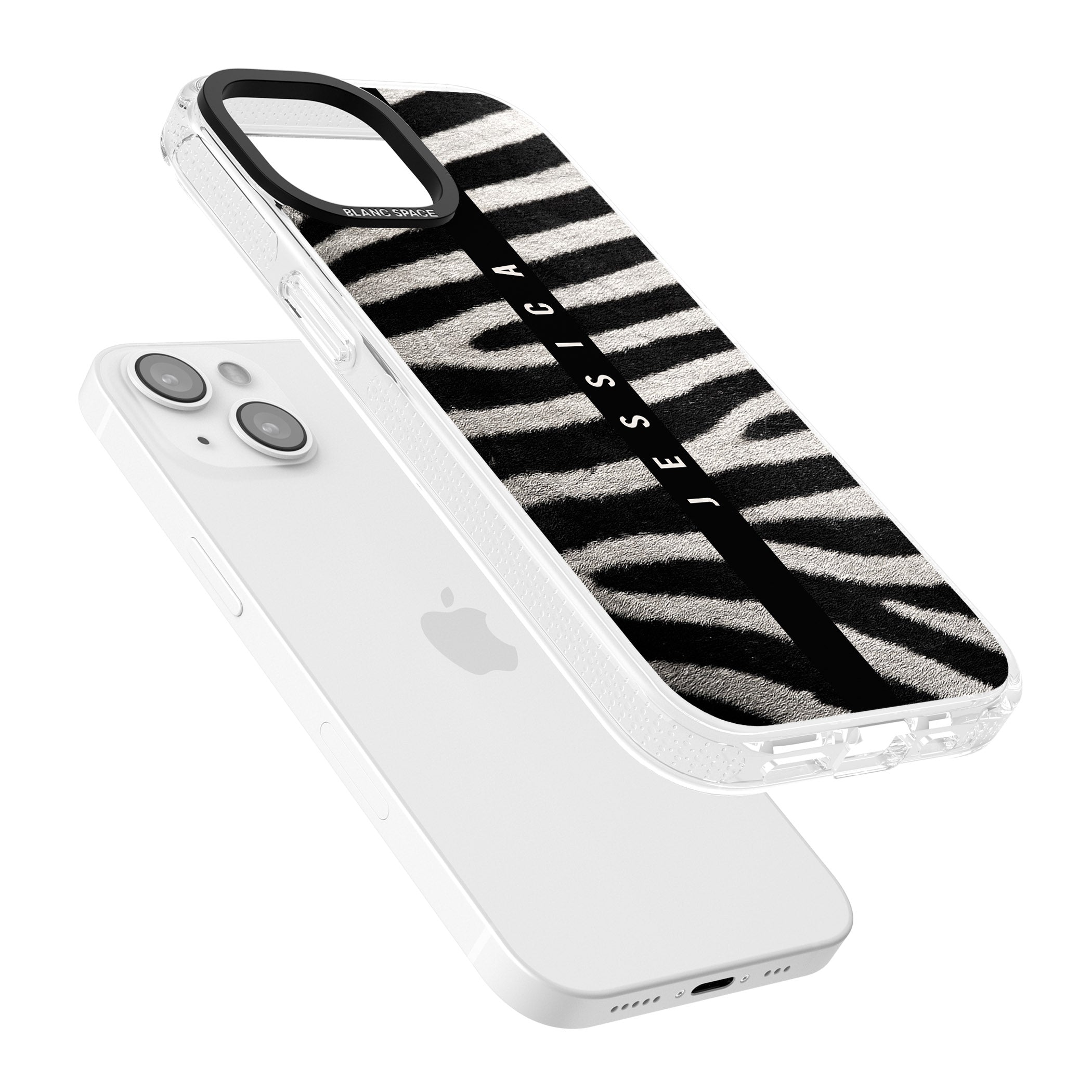 Personalised Zebra Print iPhone 15 / 14 / 13 Clear Case Impact Air - Blanc Space