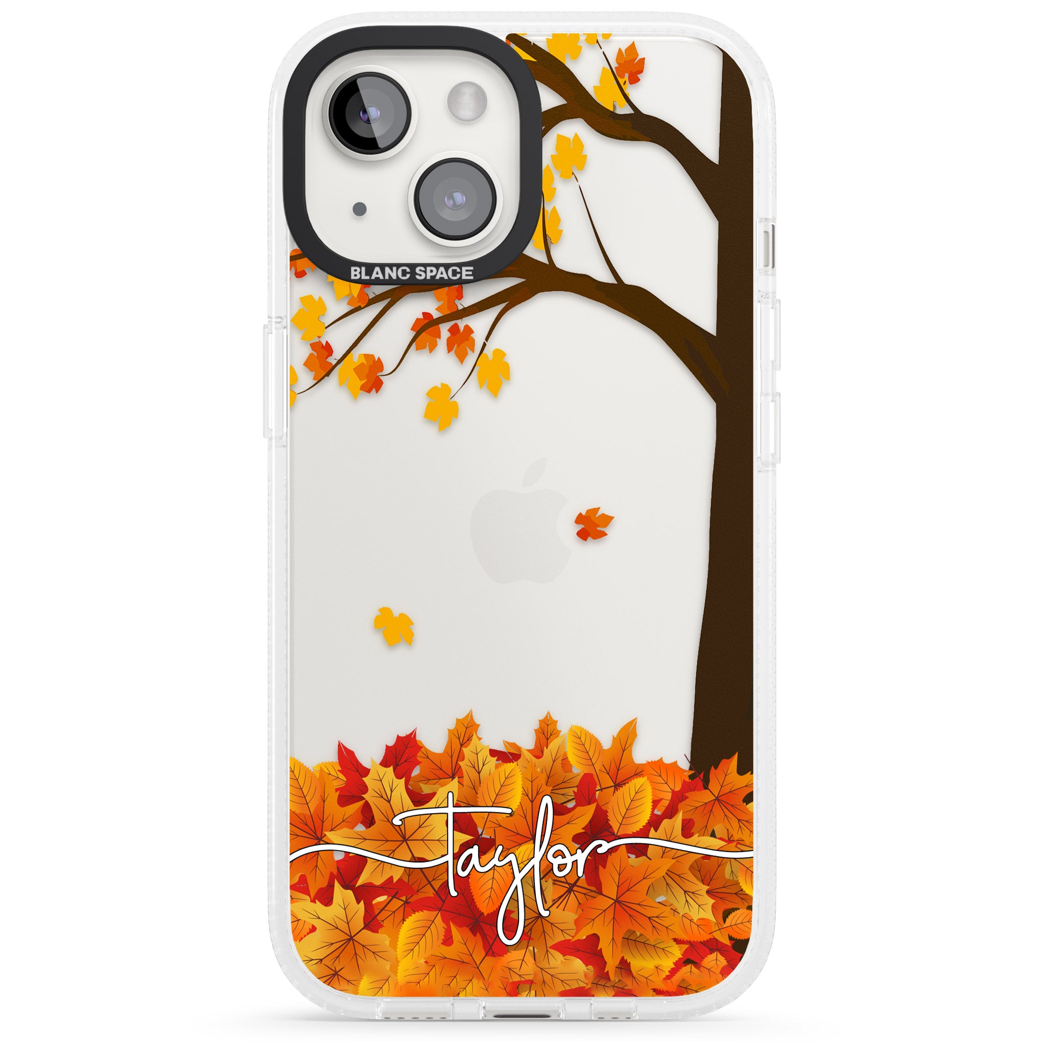 Personalised Autumn Leaves iPhone 15 / 14 / 13 Clear Case Impact Air - Blanc Space