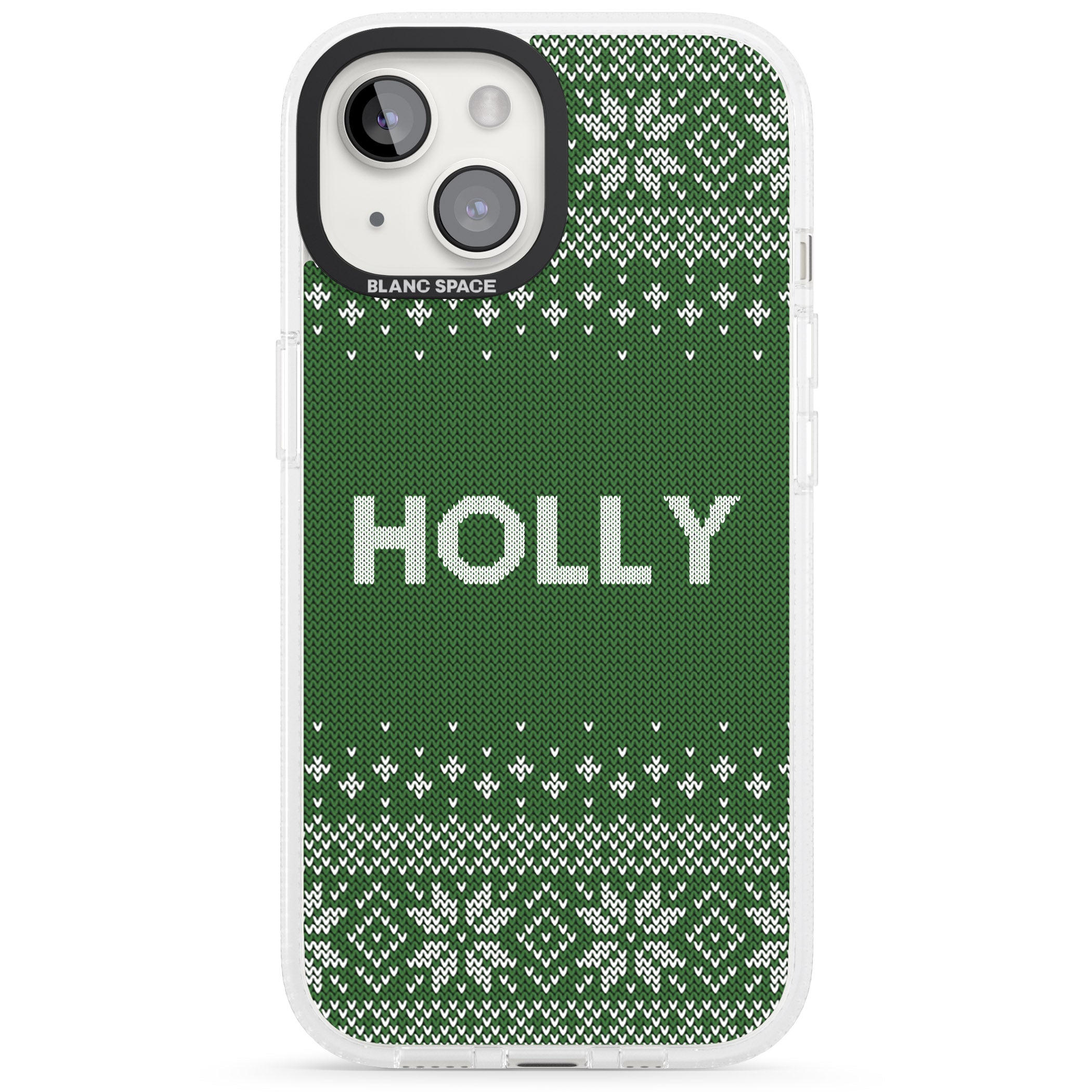 Personalised Green Christmas Knitted Jumper iPhone 15 / 14 / 13 Clear Case Impact Air - Blanc Space