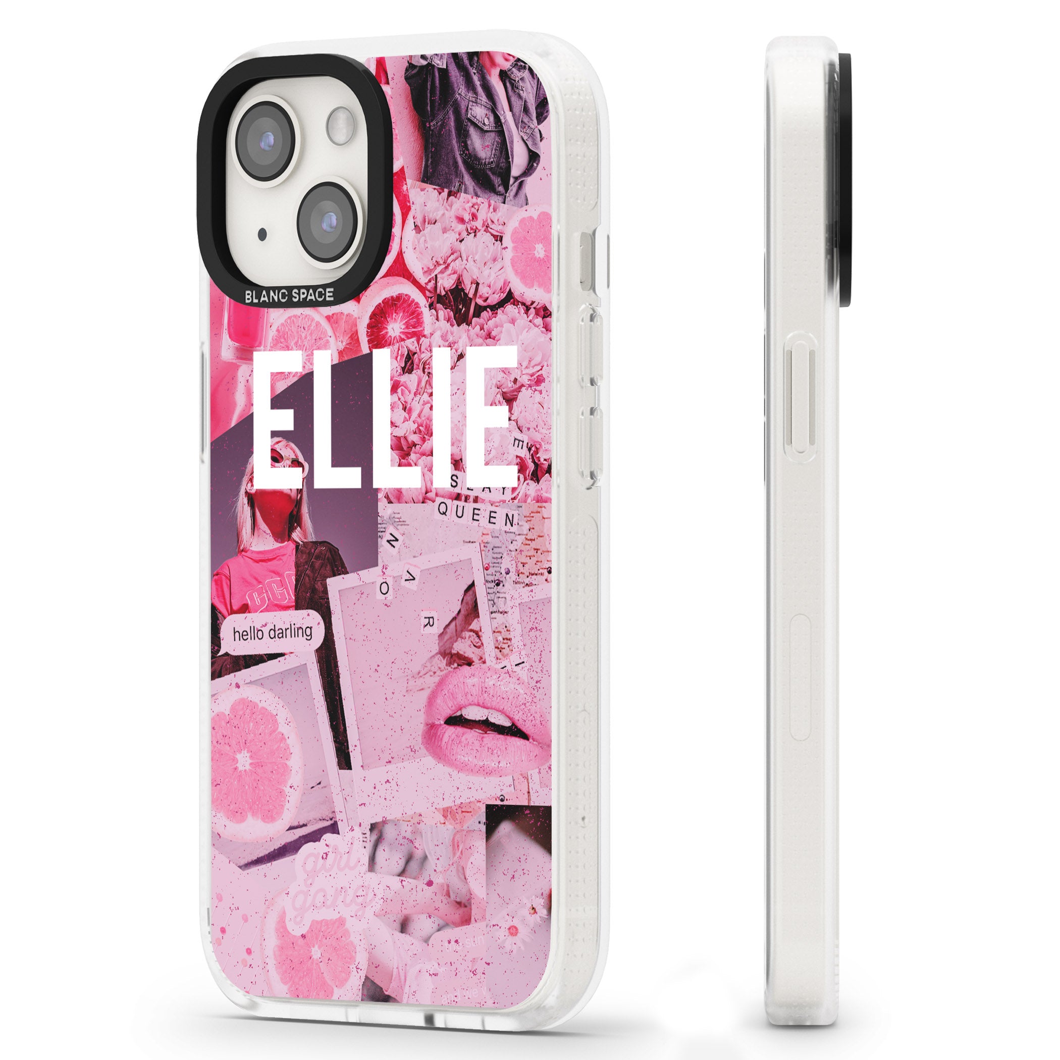 Personalised Sweet Pink Fashion Collage iPhone 15 / 14 / 13 Clear Case Impact Air - Blanc Space