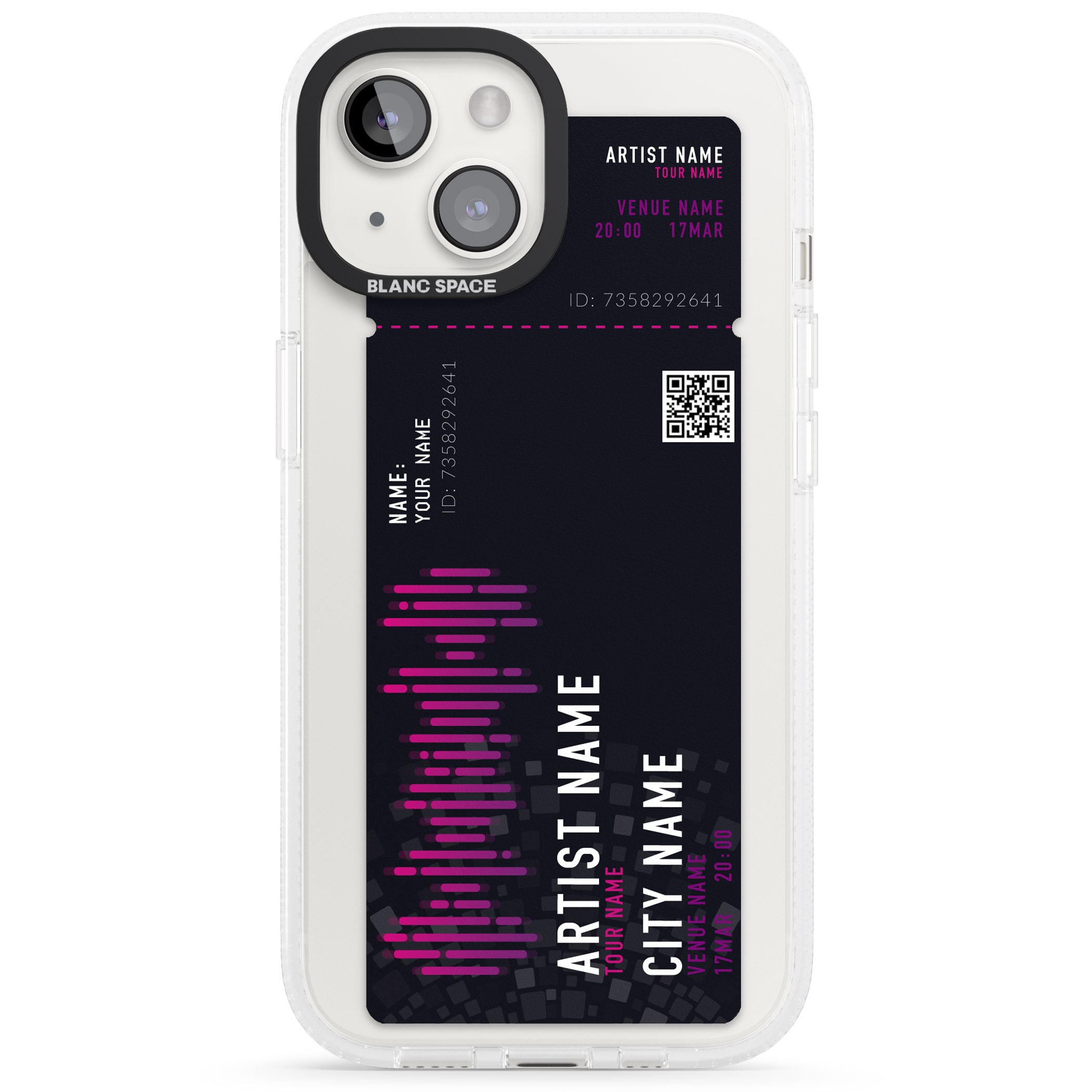 Personalised Concert Ticket iPhone 15 / 14 / 13 Clear Case Impact Air - Blanc Space