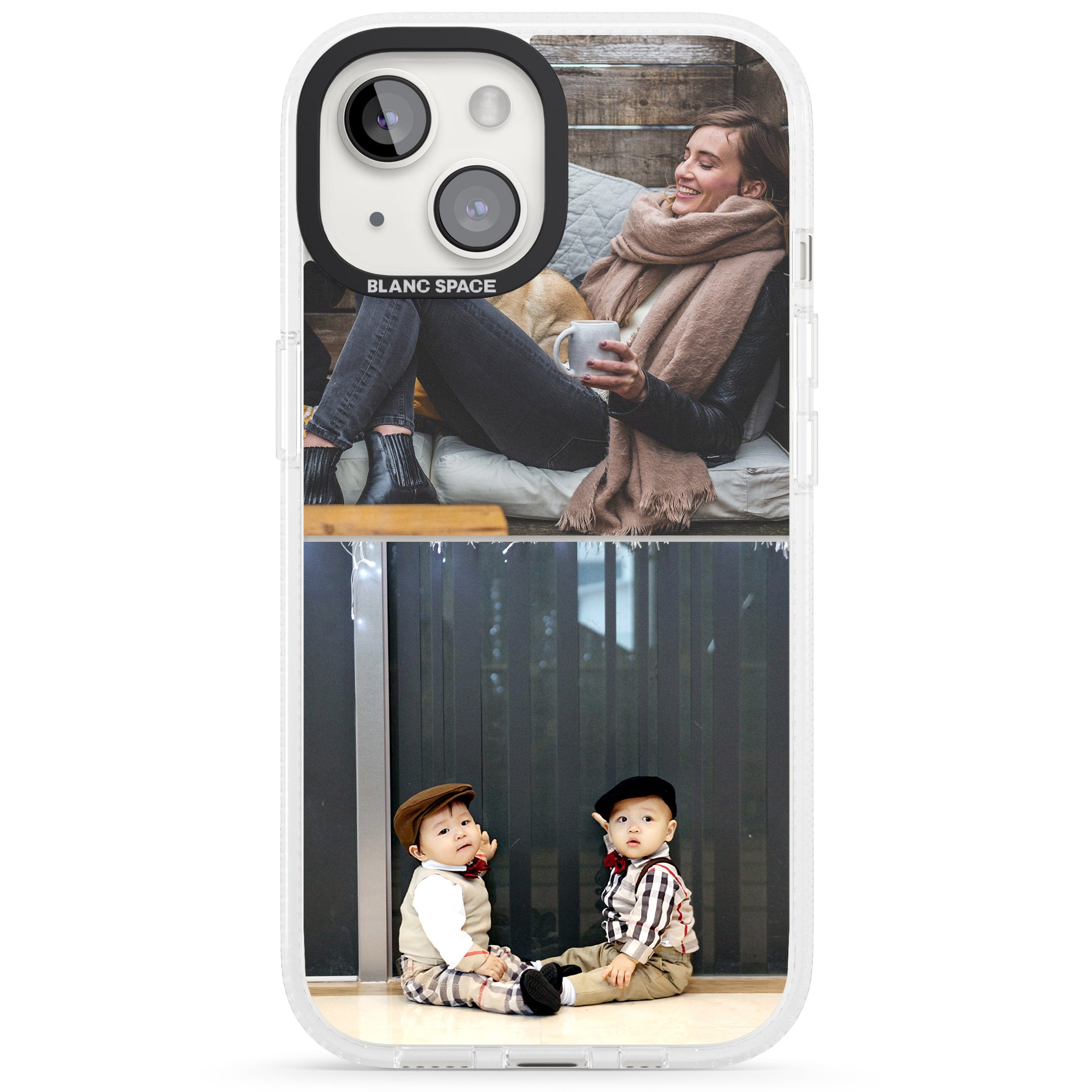 Personalised 2 Photo Grid iPhone 15 / 14 / 13 Clear Case Impact Air - Blanc Space