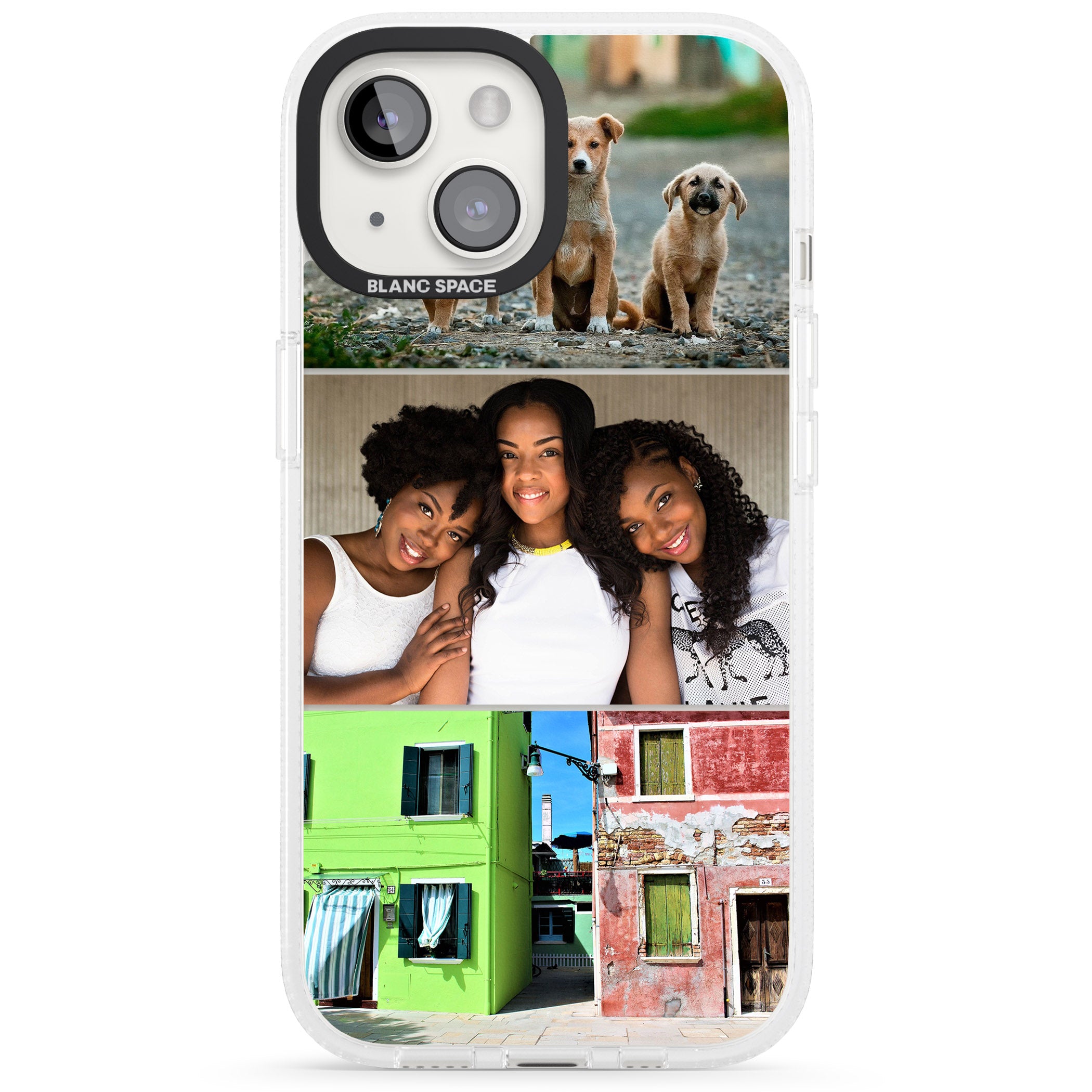 Personalised 3 Photo Grid iPhone 15 / 14 / 13 Clear Case Impact Air - Blanc Space